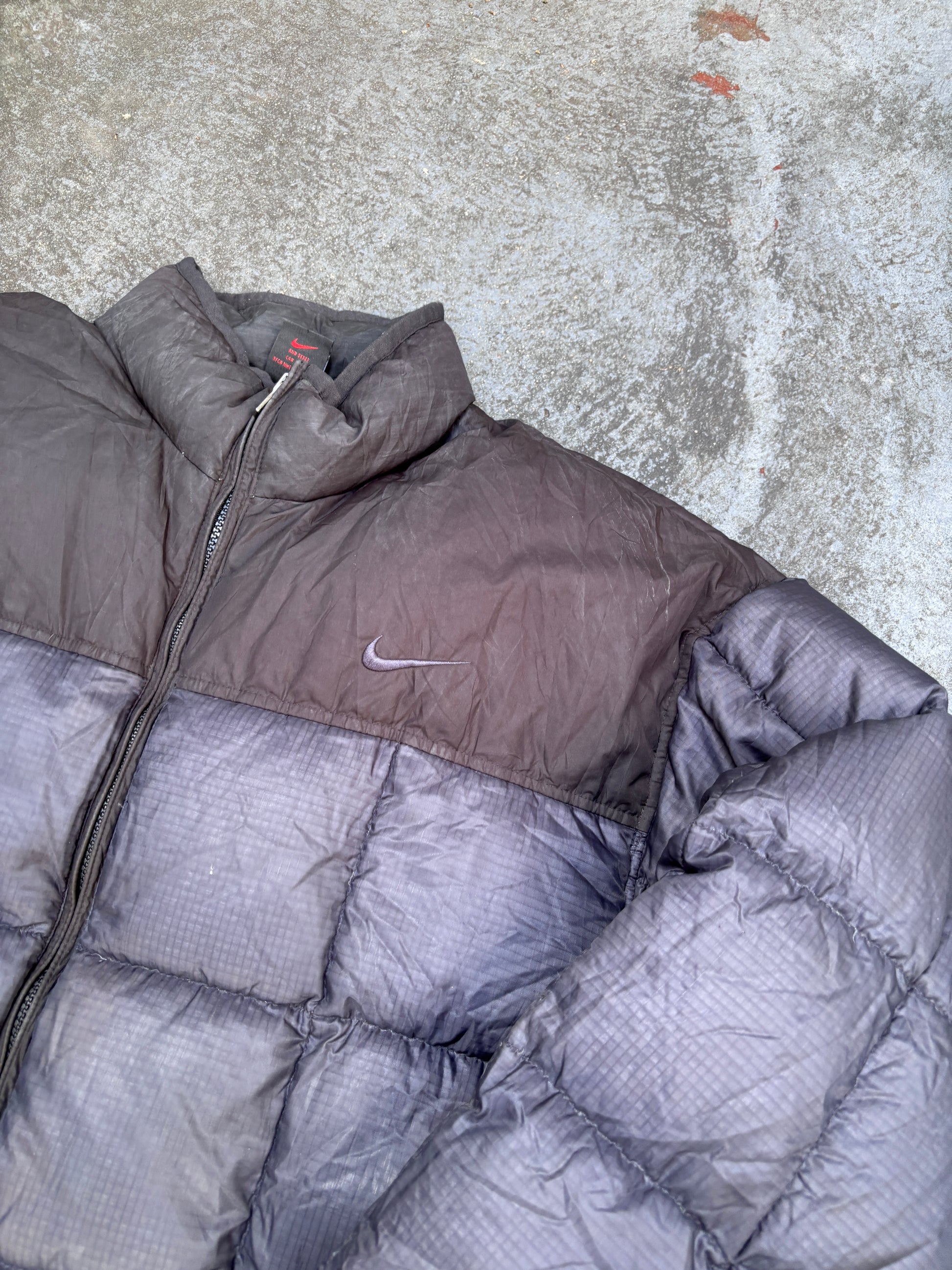 Vintage 90s Nike Down Puffer Jacket Size L Oversized Black Navy Swoosh Full Zip