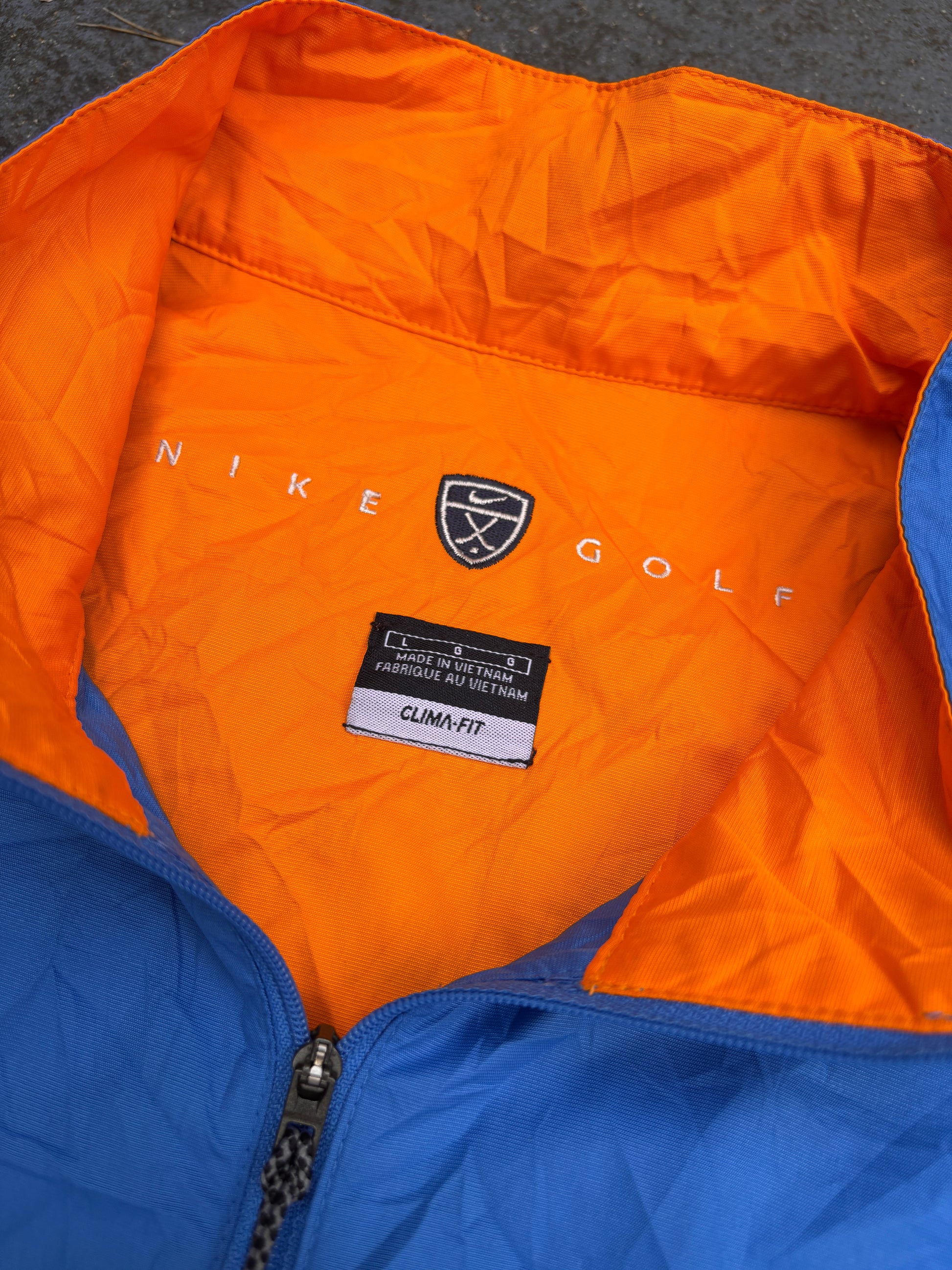 Vintage Y2K Nike Golf Jacket Size L Blue Orange Detail Short Sleeve Windbreaker