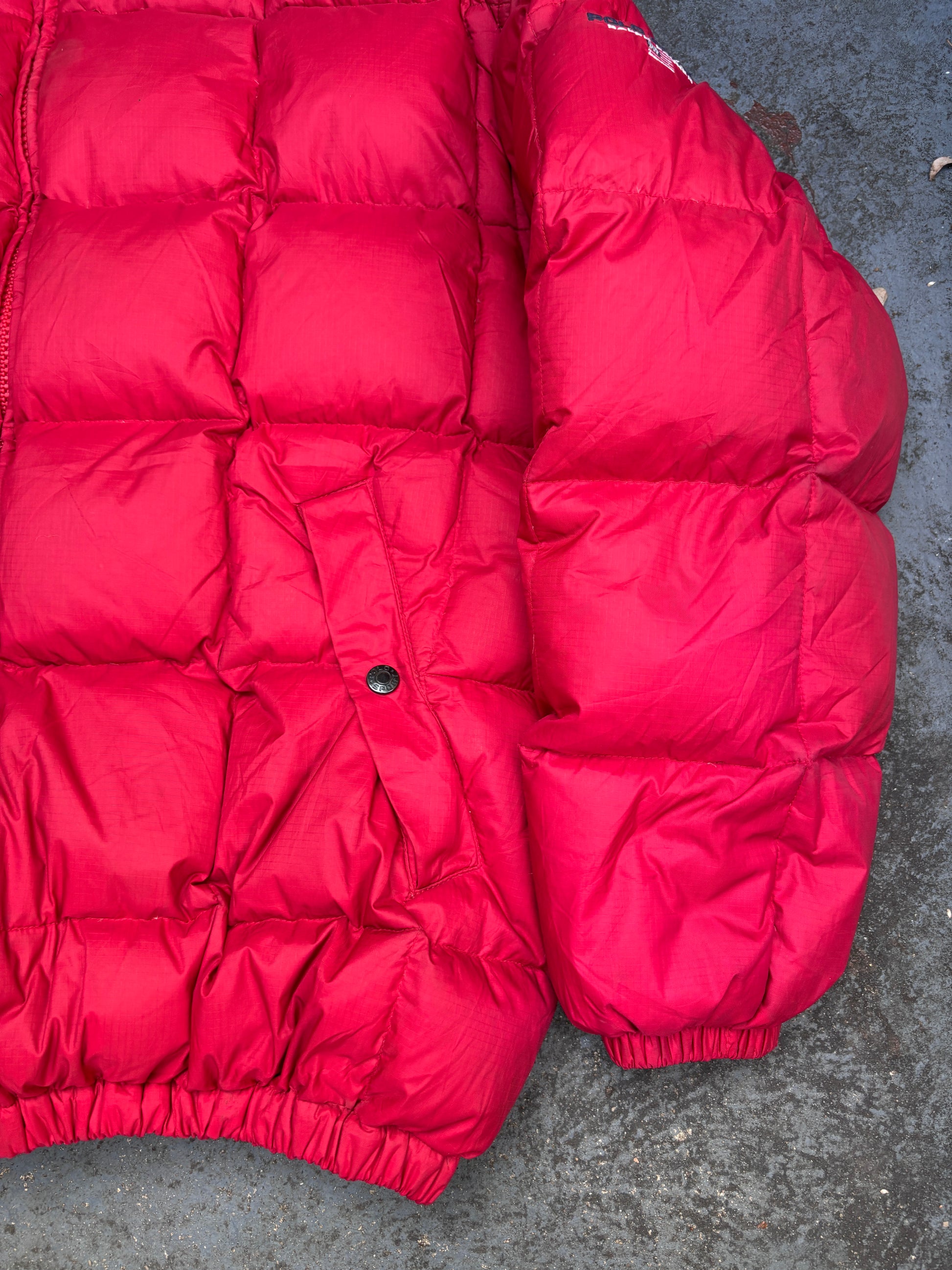 Vintage 90s Polo Ralph Lauren Down Jacket Sz M Red Puffer Embroidered Logo Boxy
