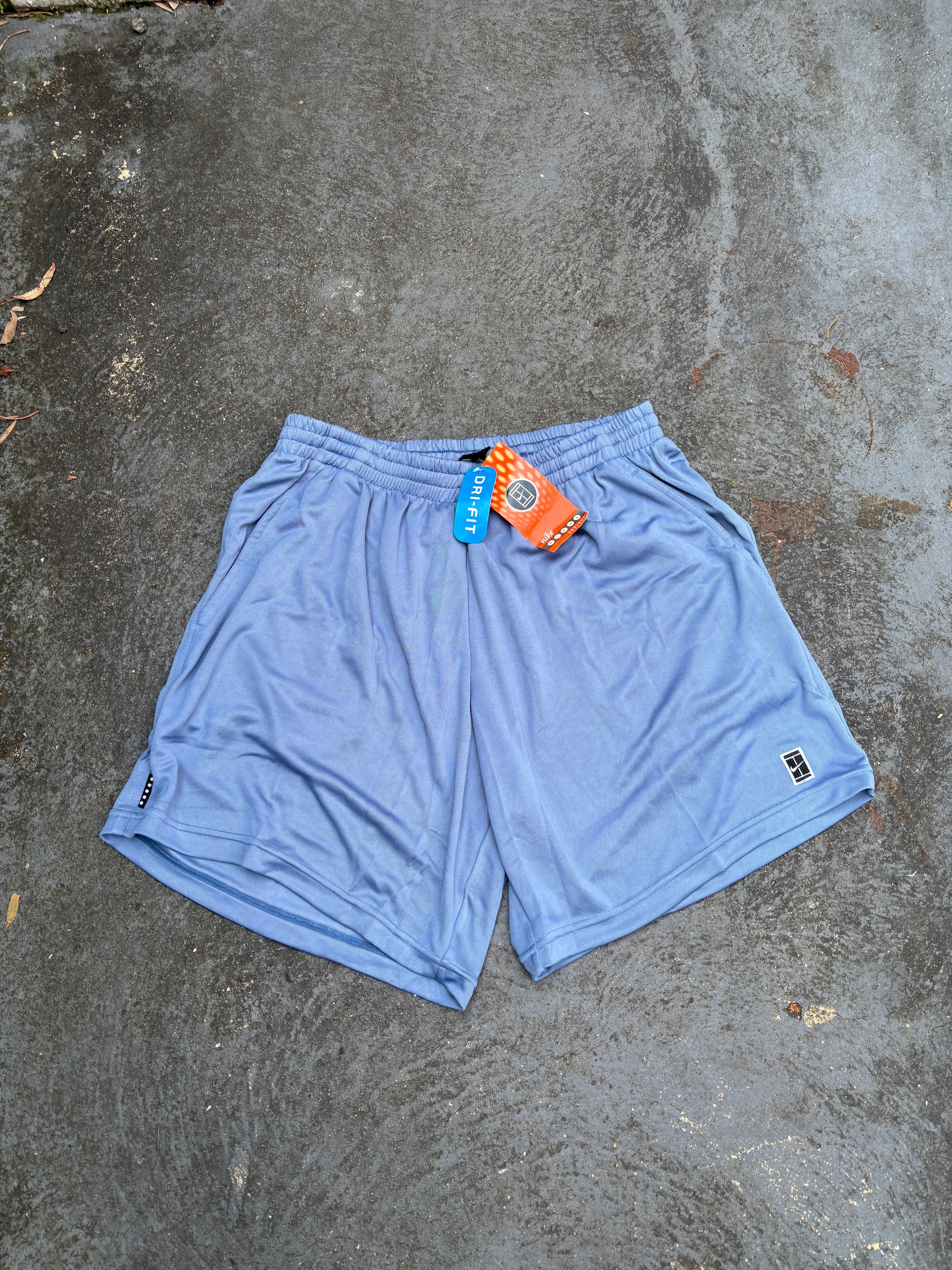 Vintage 90s Nike Court Alpha Project Shorts XL Blue Satin Logo NWT Deadstock