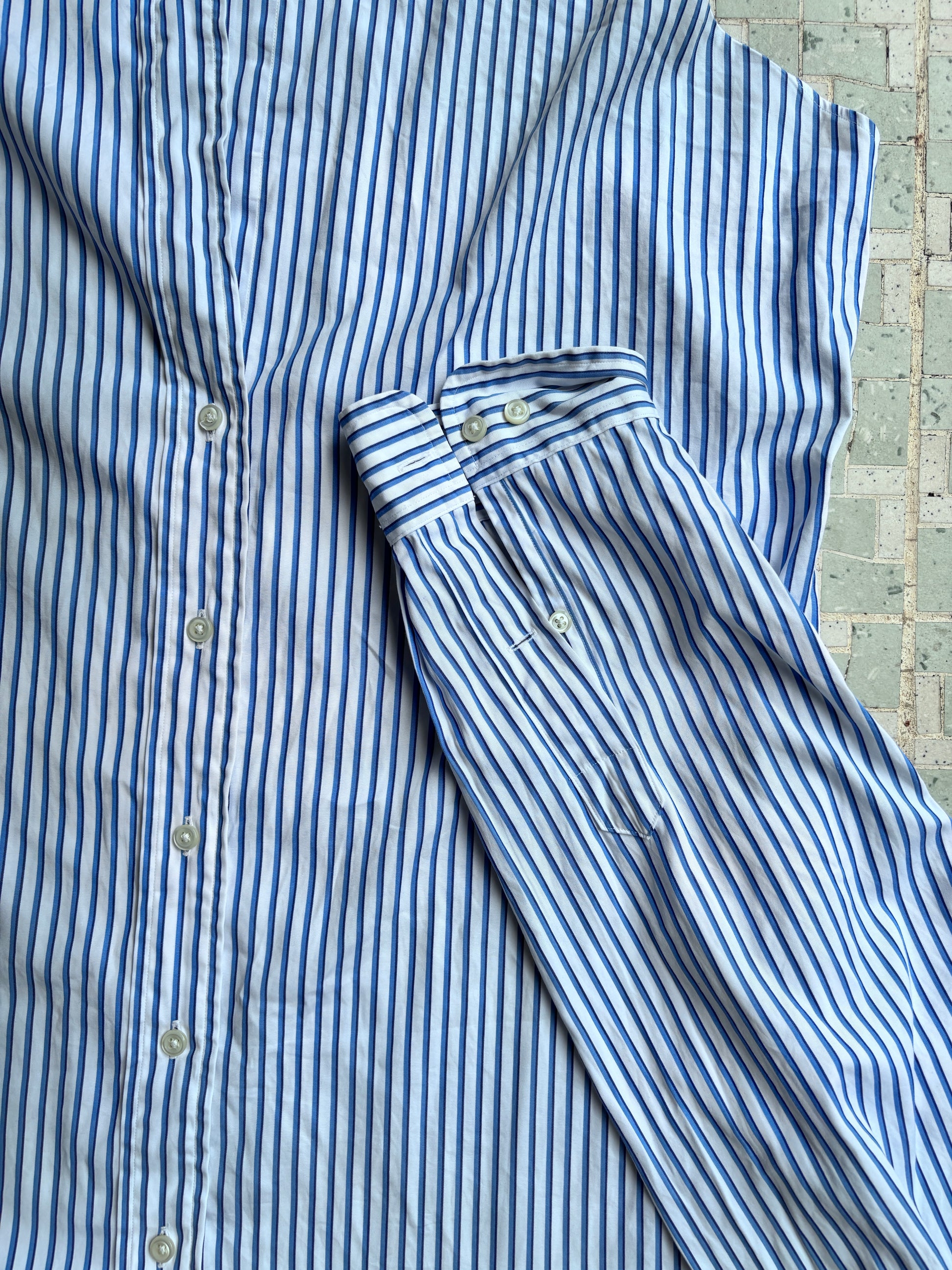 Vintage 90's Ralph Lauren Shirt Size XL Blue Stripped Cotton Dress Button Up