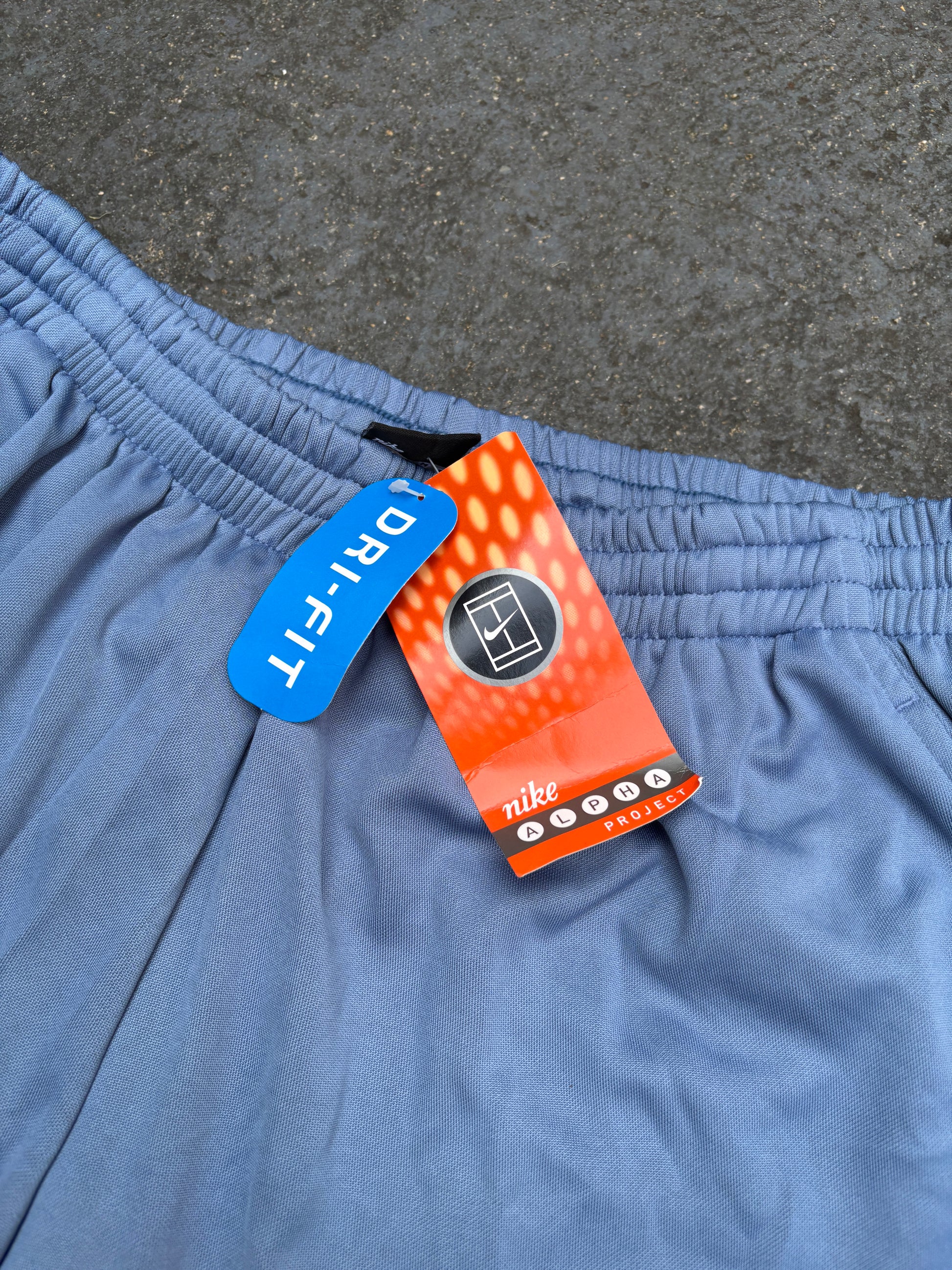 Vintage 90s Nike Court Alpha Project Shorts XL Blue Satin Logo NWT Deadstock