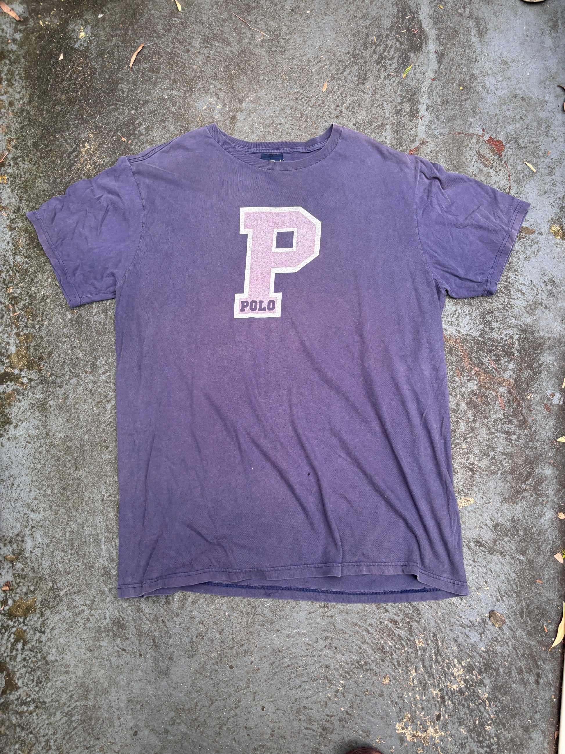 Vintage Y2K Polo Ralph Lauren T-Shirt Sz L Navy Purple P Logo Crew Neck Honduras