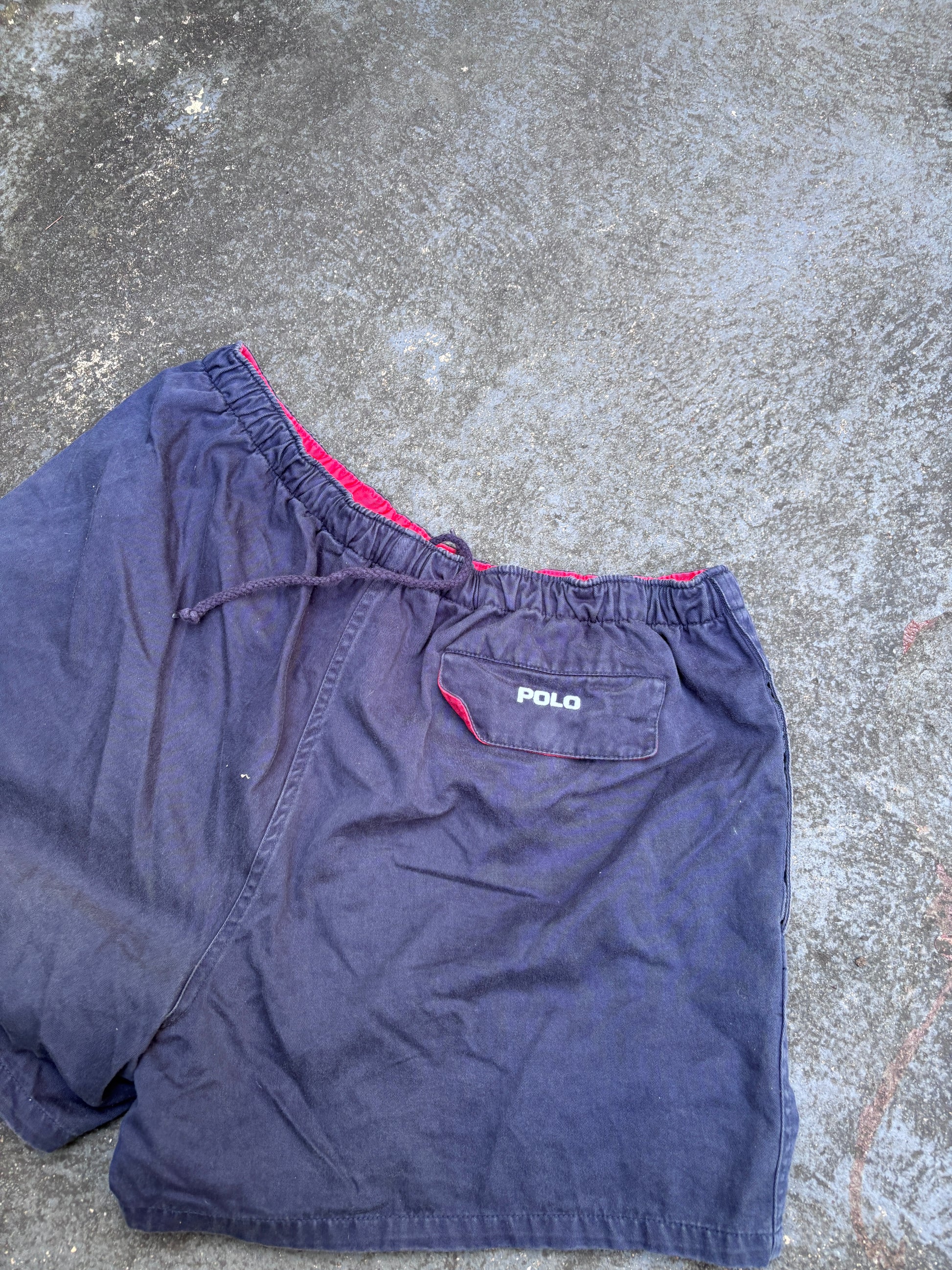 Vintage 90s Polo Ralph Lauren Rugby Shorts Men’s XL Navy Red Pony Stubbies