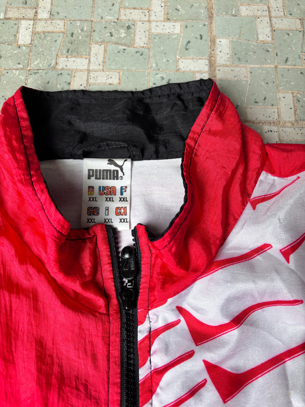 Vintage 80s PUMA Jacket Size XXL Red Spell Out Logo Nylon Windbreaker