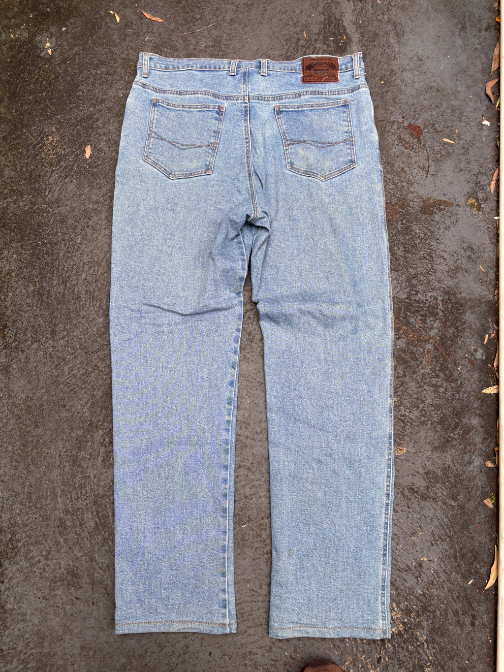 Vintage Tactics Australian Made Jeans Sz 36 Blue Mid Wash Geelong Football Patch