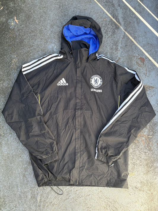 Adidas Chelsea Football Club Jacket Size S Black 2010 Windbreaker Hood Full Zip