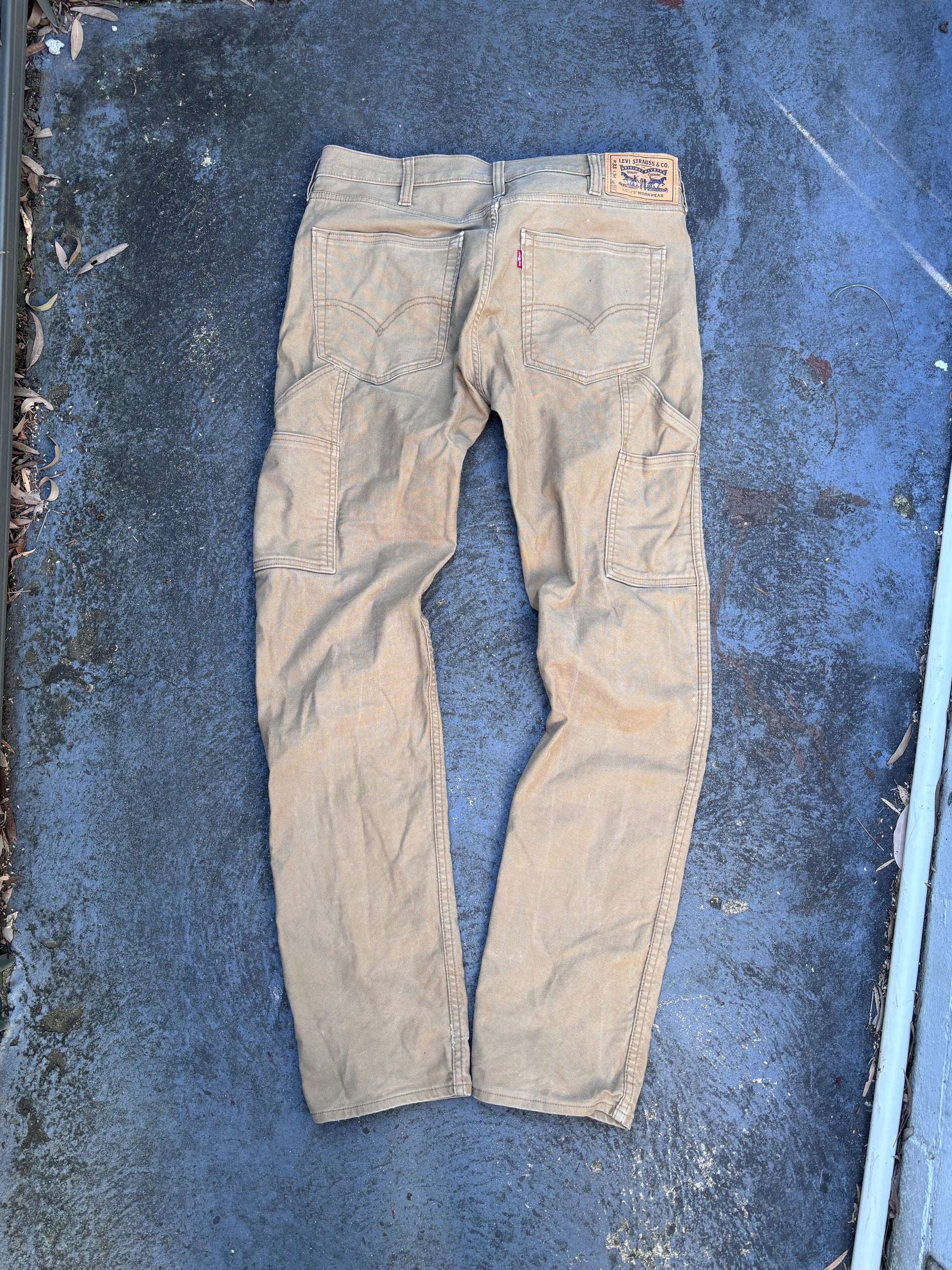 Levi's 511 Workwear Carpenter Jeans Size 33 Tan Distressed Worn in Straight Leg