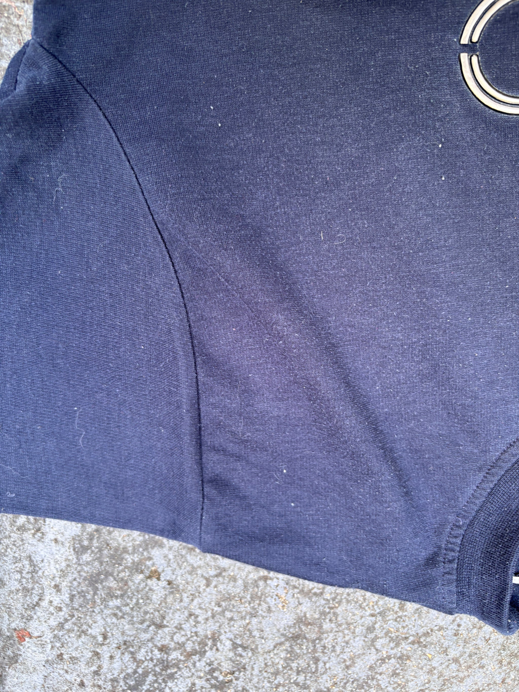 Vintage 90s Nike T-shirt Size S Navy Embossed Spell Out Logo Crew Neck Stretchy