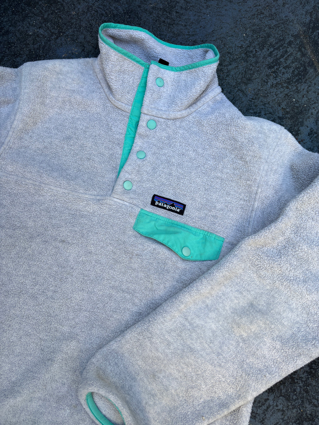 Patagonia Synchilla Snap T Jumper Size XS Grey Green Detail Fleece Pullover