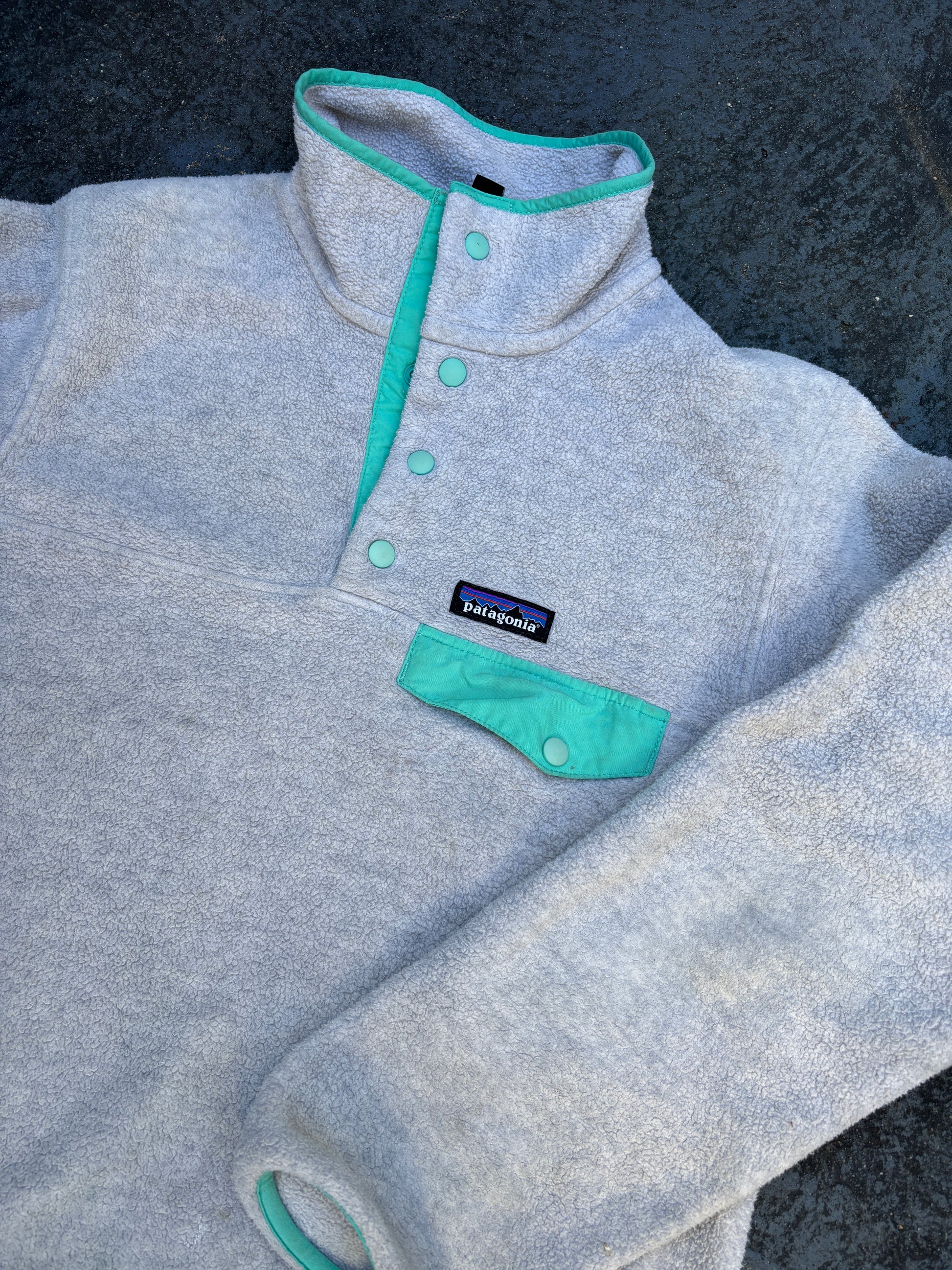 Patagonia Synchilla Snap T Jumper Size XS Grey Green Detail Fleece Pullover