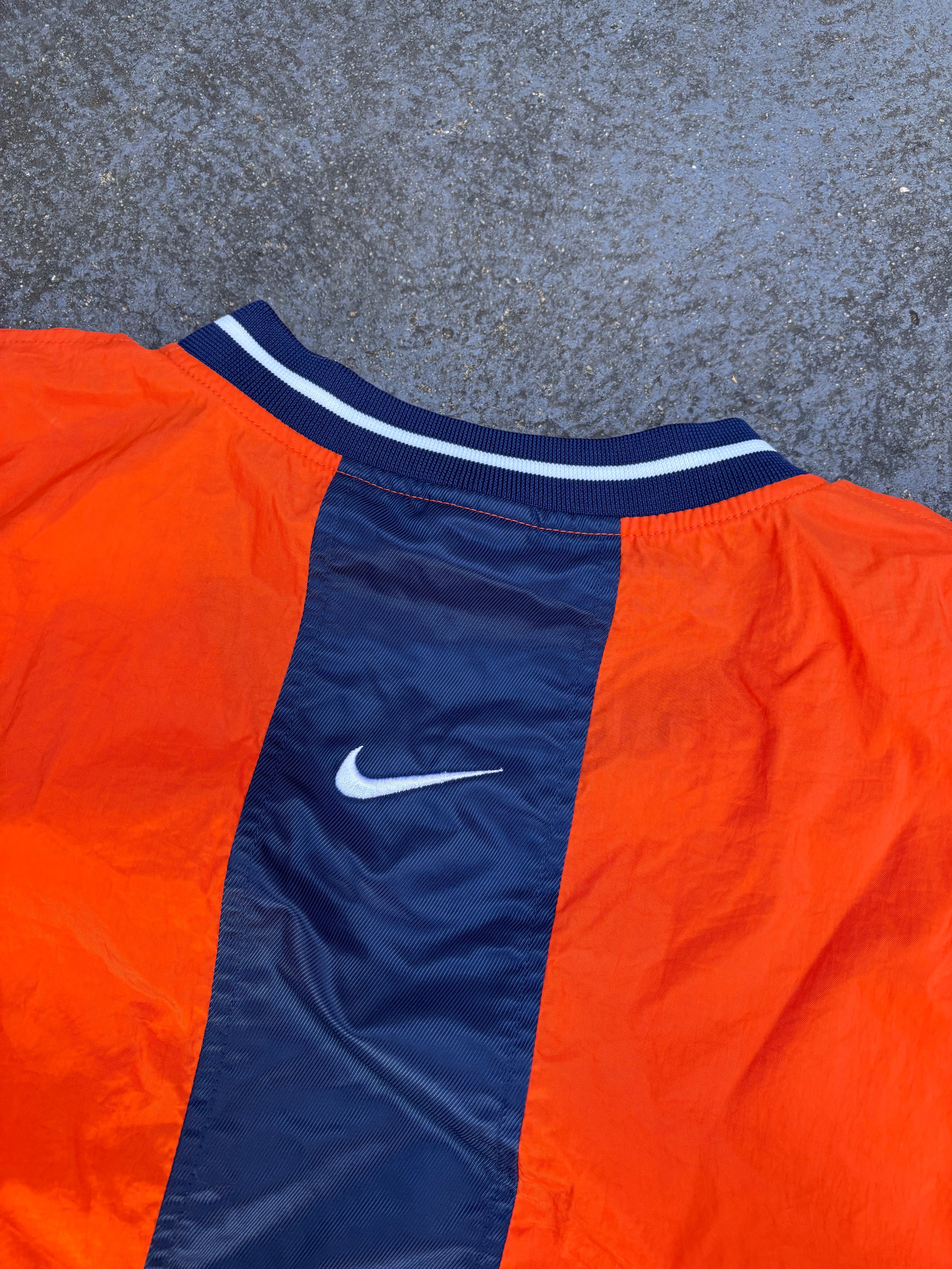 Vintage 90s Nike Jacket Size XL Orange Navy Swoosh Cuffed Nylon Windbreaker