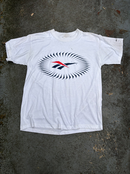 Vintage 90s Reebok T-shirt Size L White Large Logo 96 Classic Sport Crew Neck