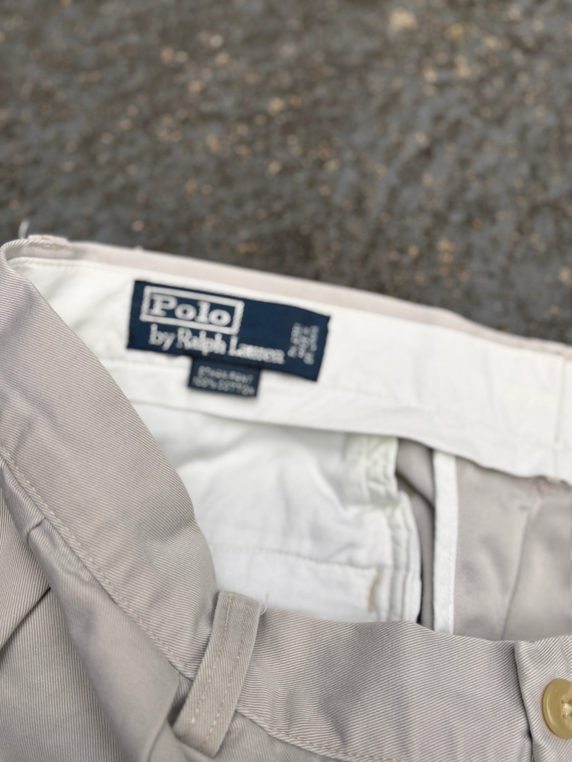 Vintage 90s Polo Ralph Lauren Chino Pants Size 32 Grey Wide Leg Ethan Pant Navy Pony