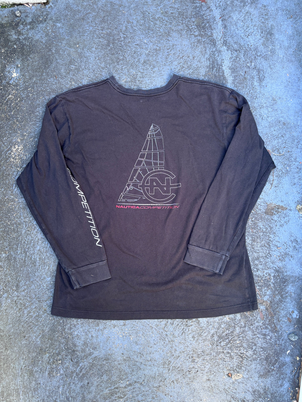 Nautica Competition Long Sleeve T-Shirt Men’s L Black Yacht Graphic Spell Out Logo