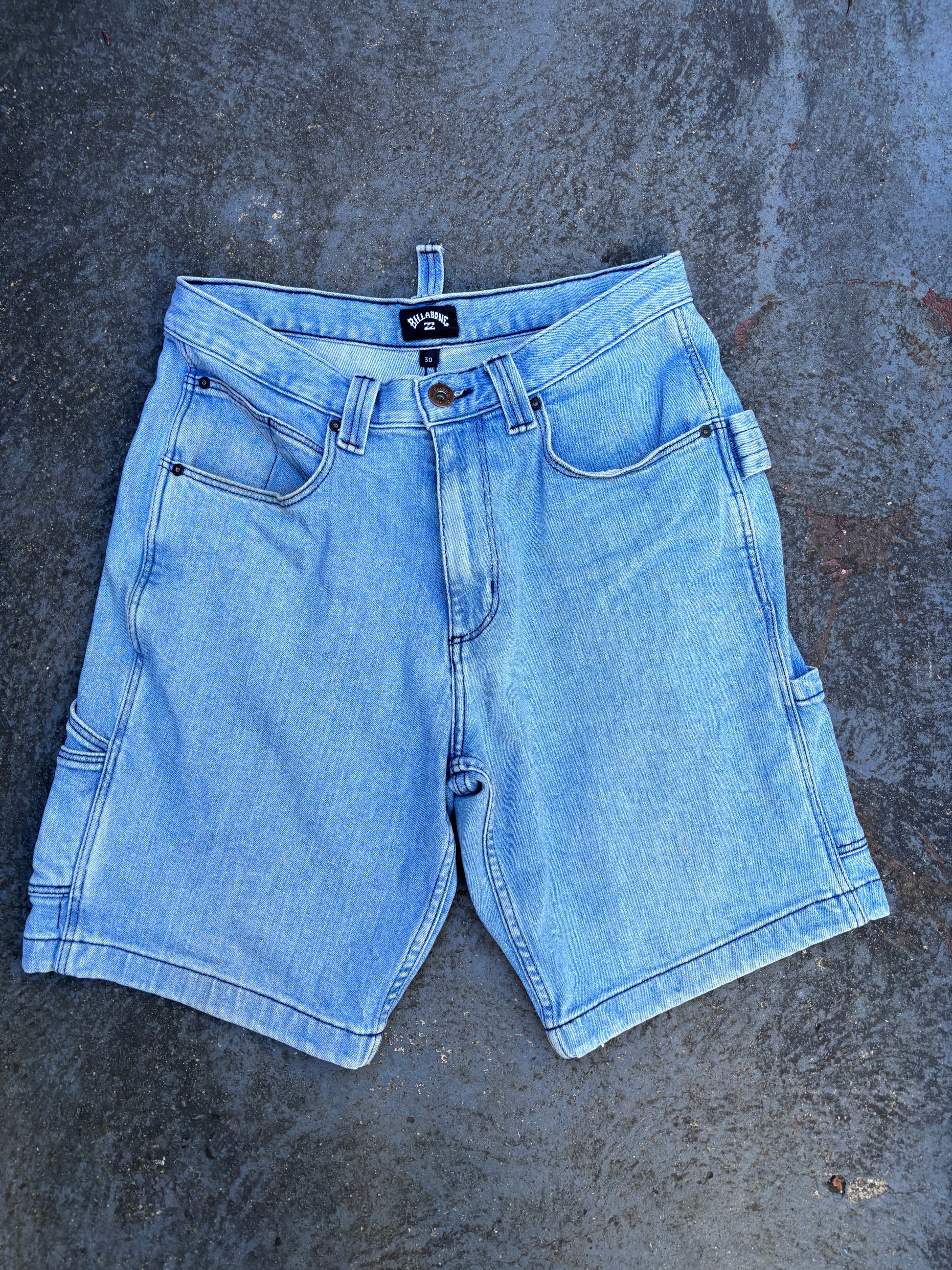 90s Style Billabong Carpenter Shorts Men’s 30 Blue Denim Embroidered Logo