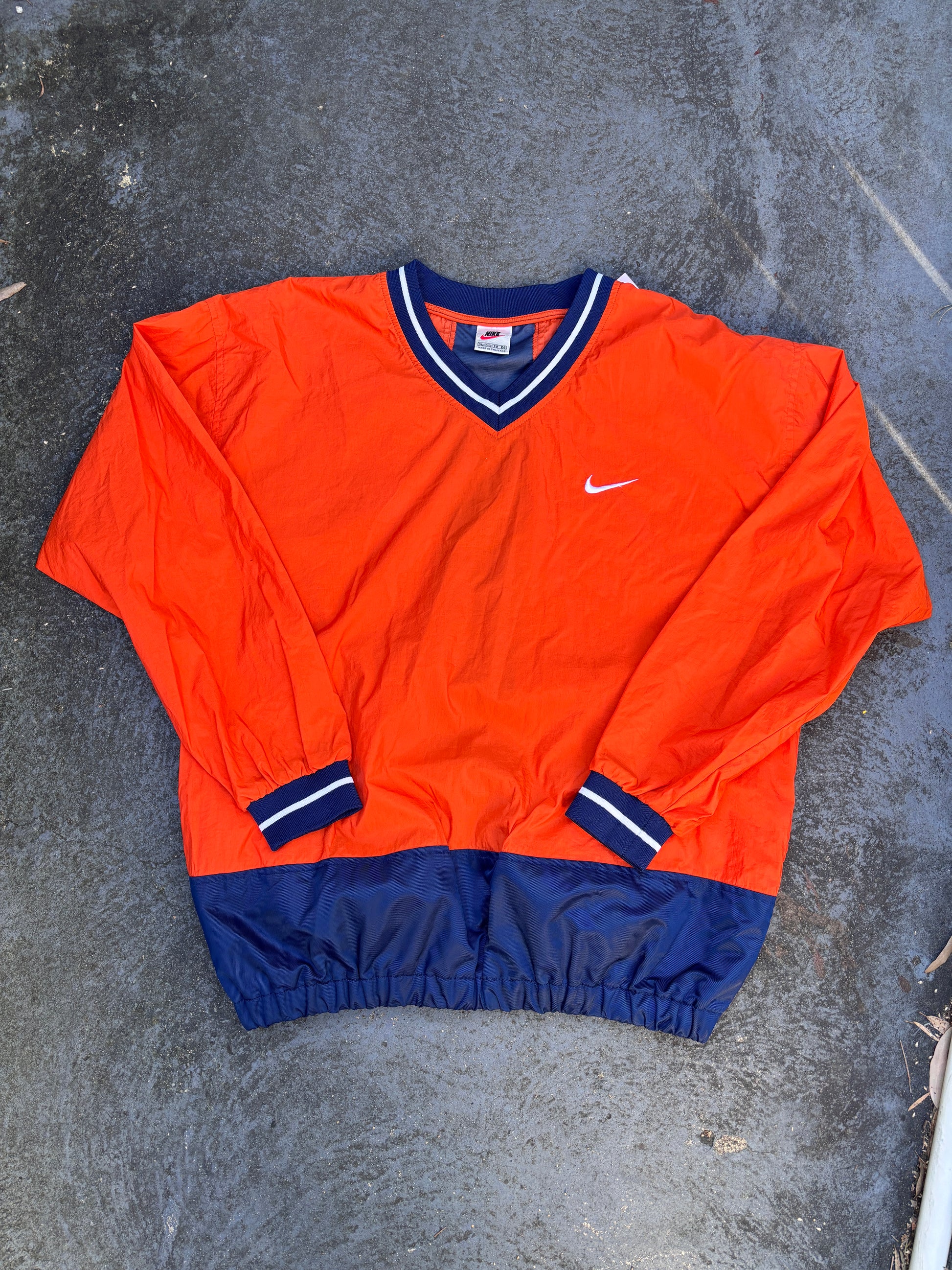 Vintage 90s Nike Jacket Size XL Orange Navy Swoosh Cuffed Nylon Windbreaker
