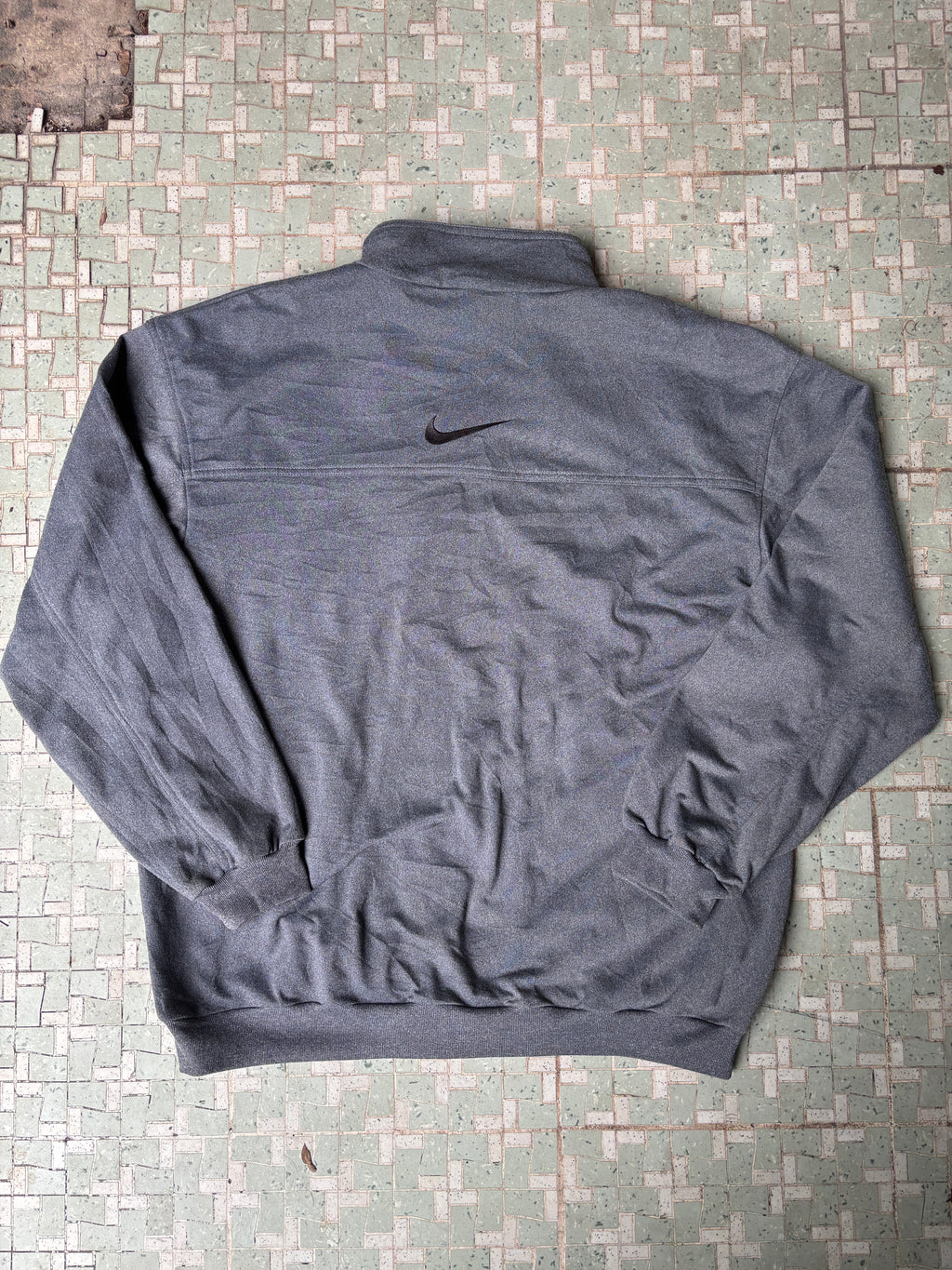 Vintage Y2K Nike 1/4 Zip Jumper Marble Grey XL Embroidered Swoosh Cuffed Boxy