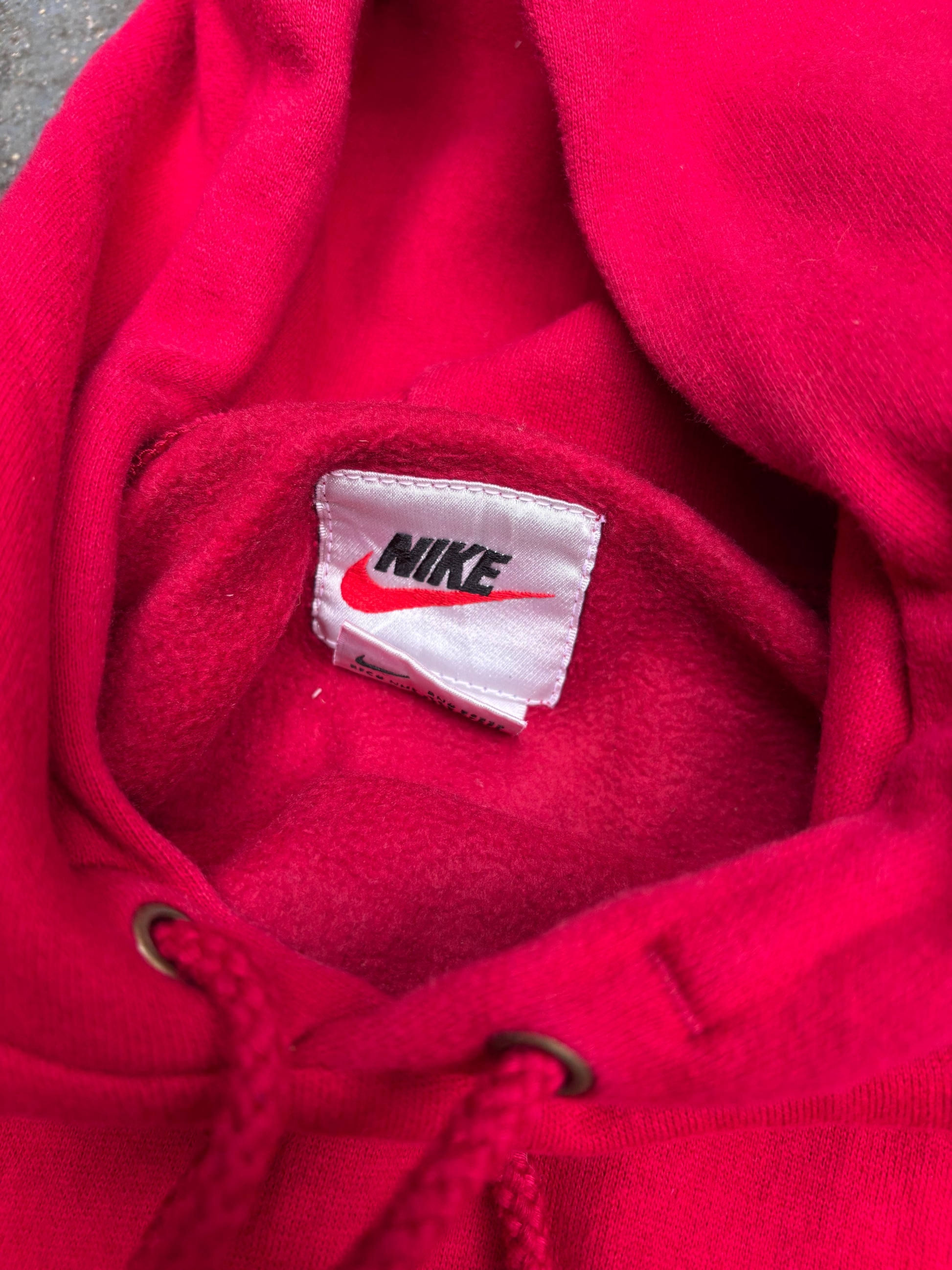 Vintage 90s Nike Hoodie Size S Red Black Chest Swoosh Kangaroo Pouch