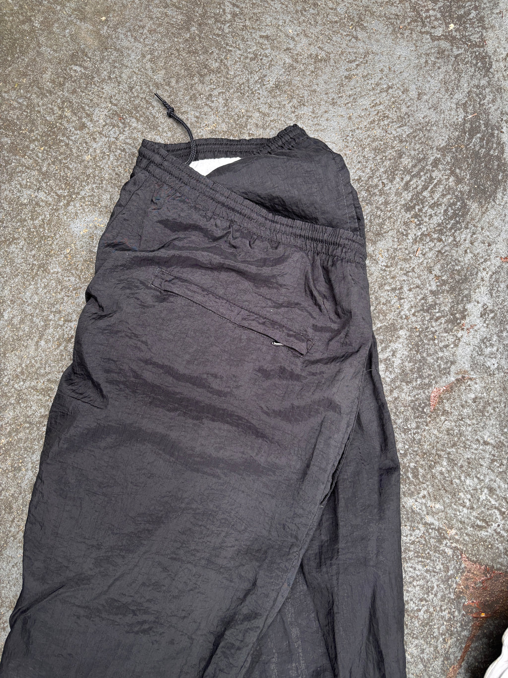Vintage 90s Nike Track Pants Size M Double Black Swoosh Classic Nylon Windbreakers
