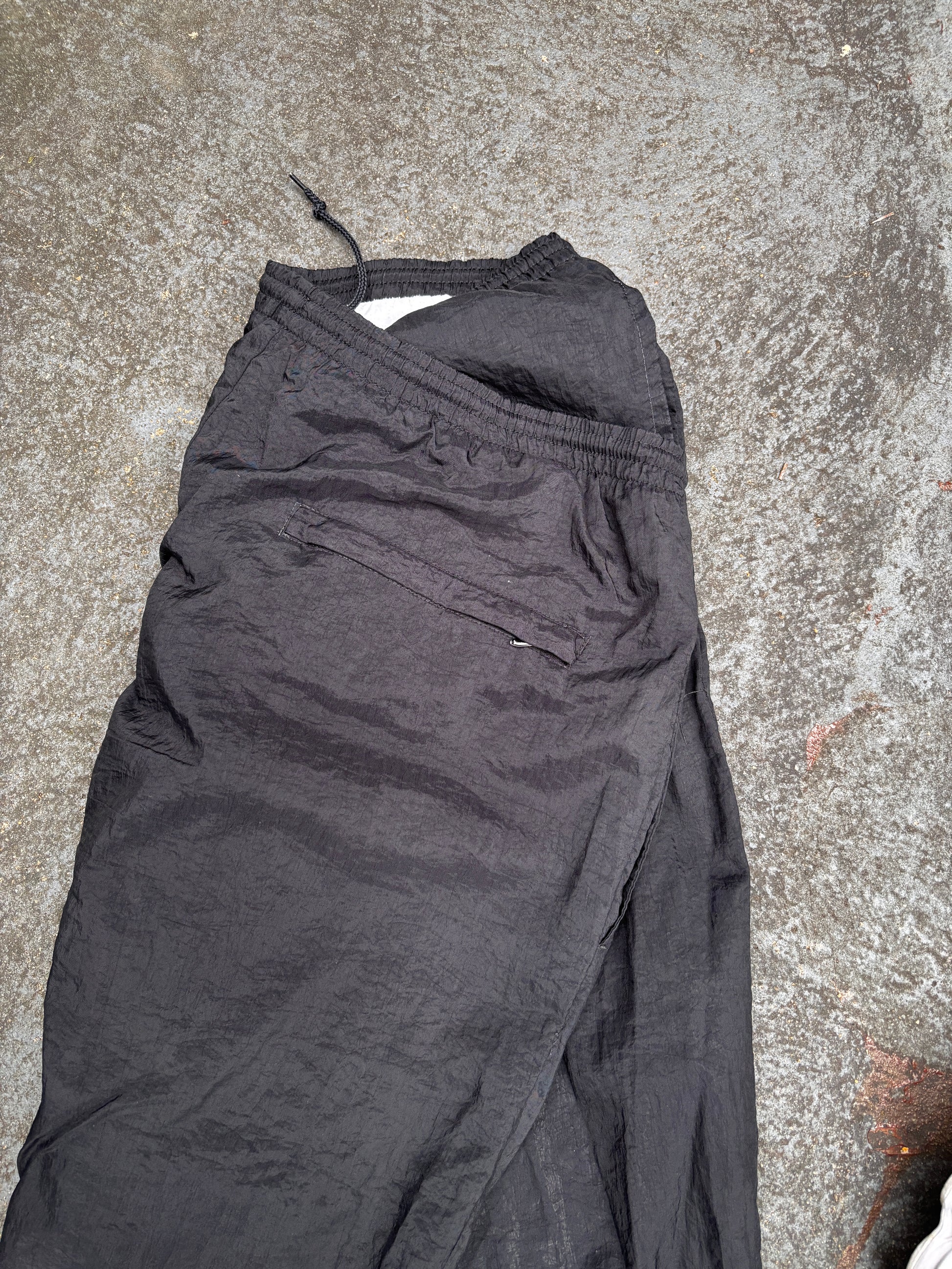 Vintage 90s Nike Track Pants Size M Double Black Swoosh Classic Nylon Windbreakers