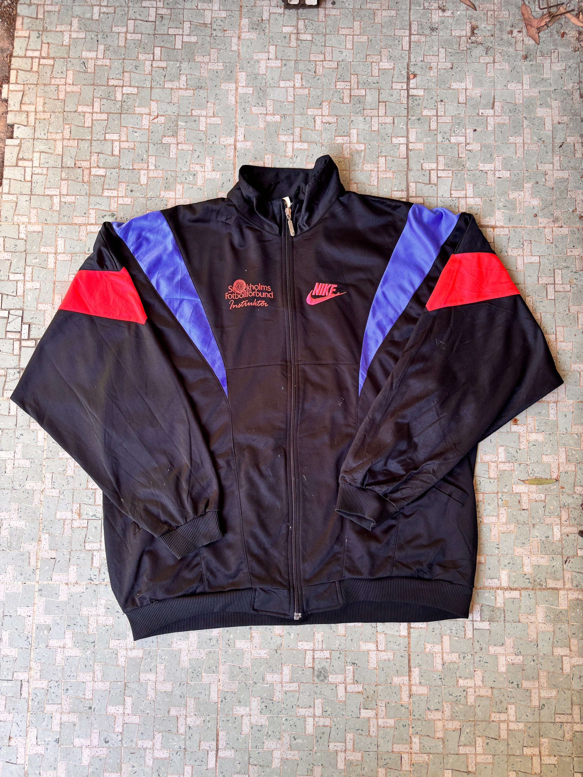 Retro 90's Nike Cuffed Jacket Size XL Vintage Black Pink Fluro Football Camps