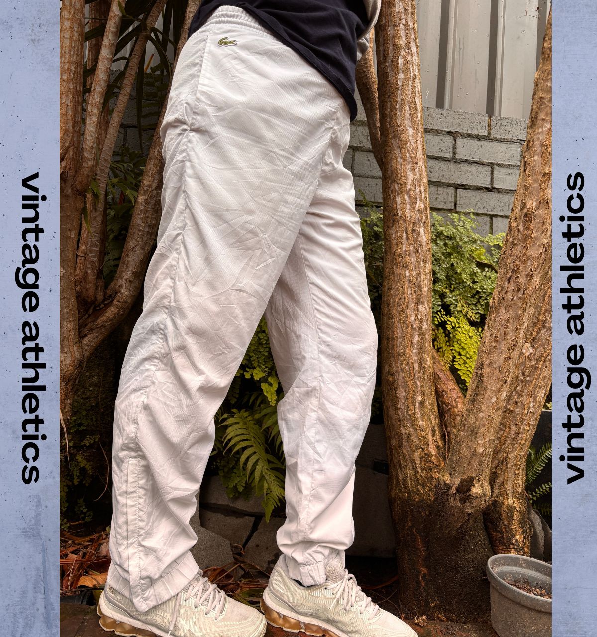 Lacoste Track Pants Size M White Embroidered Crocodile Wide Leg Ankle Zip