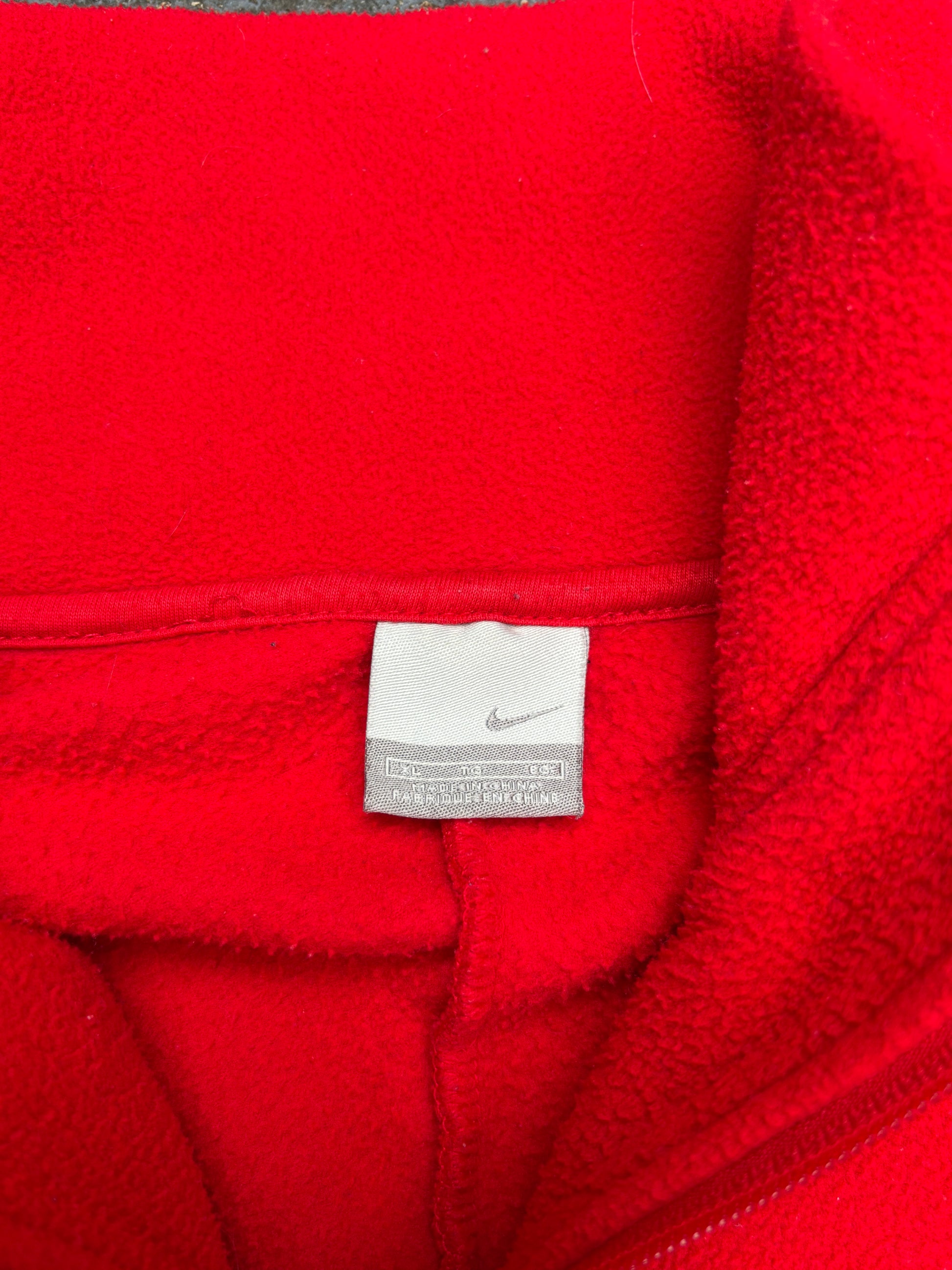 Vintage Y2K Nike Jumper Size XL Red Black Detail Spell Out 1/4 Zip Fleece
