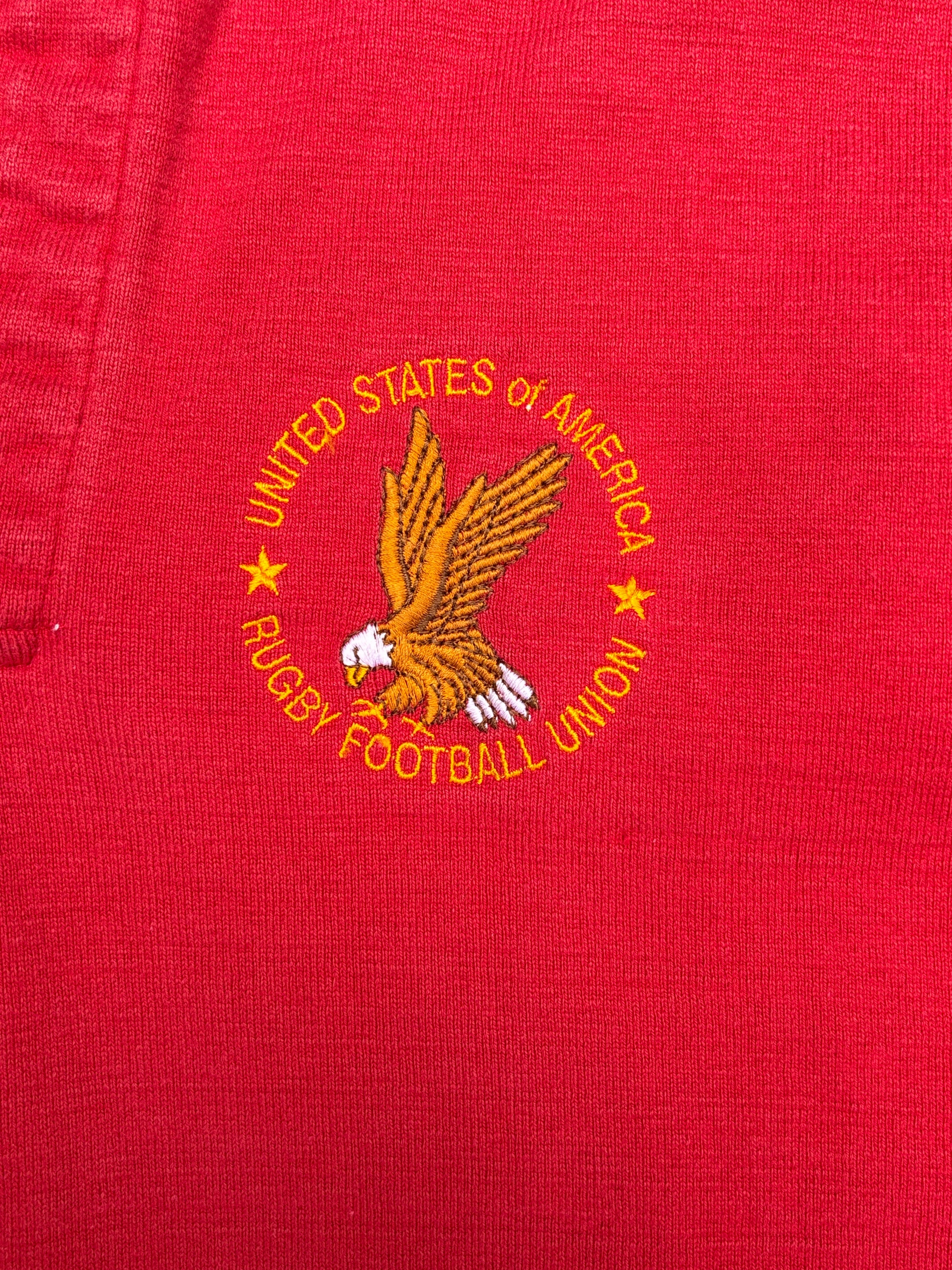 Vintage 90s Lands End Rugby Polo Size M Red Eagle Embroidered Logo Made in USA