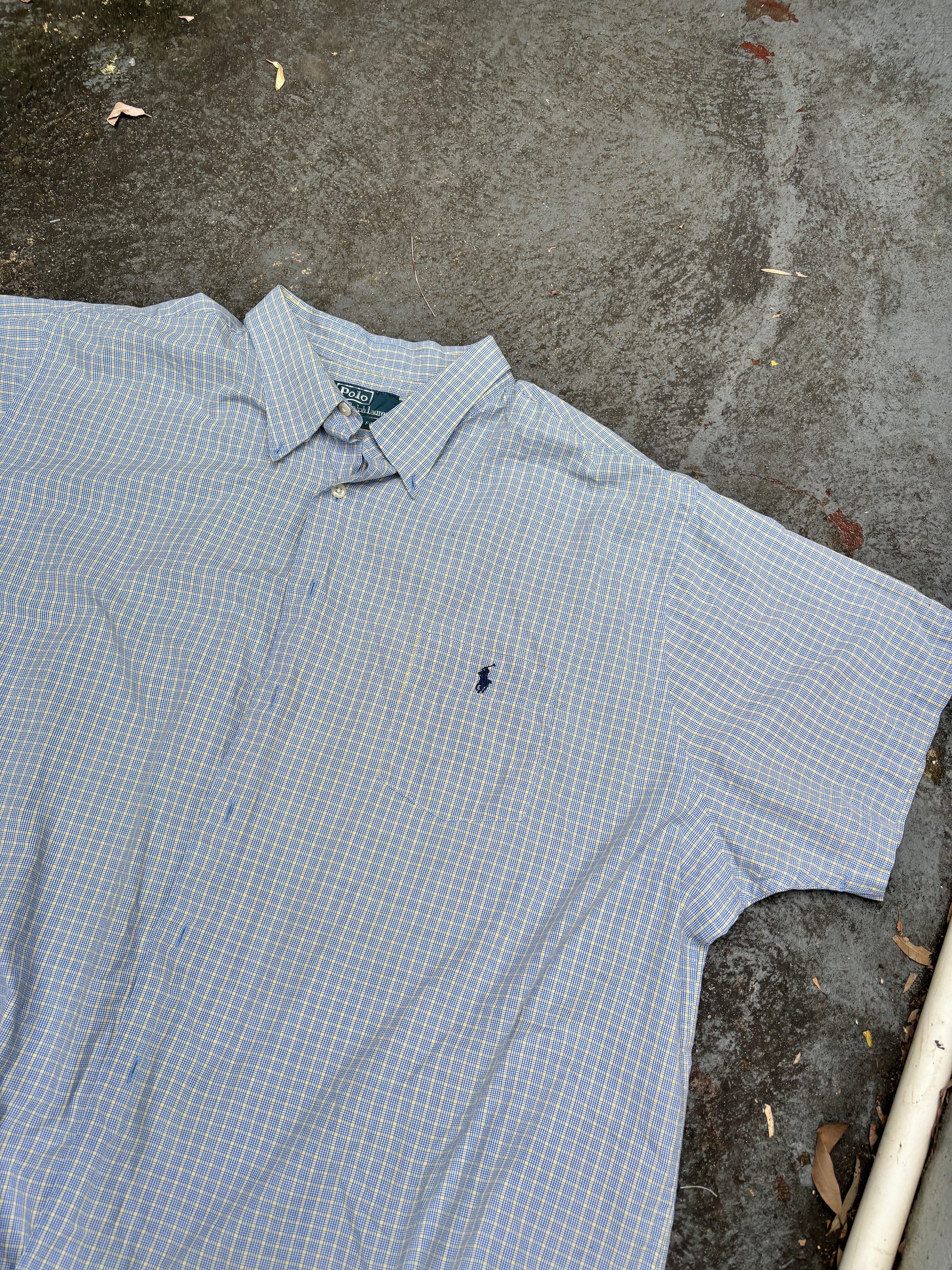 Vintage 90s Polo Ralph Lauren Shirt Size L Oversized Blue Chest Pocket Blue Pony