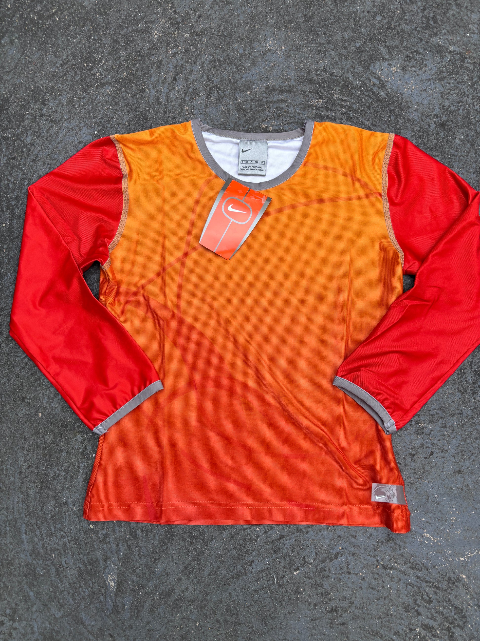 Vintage Y2K Nike Top Womens XS Orange Red NWT Nylon Tech Wear 3/4 to Long Sleeve