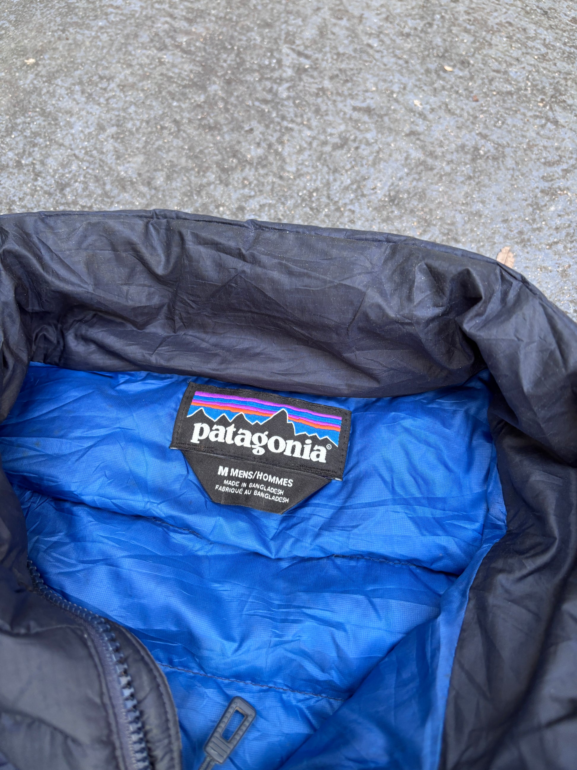Patagonia Lightweight Puffer Down Jacket Size M Navy Chest Logo Full Zip