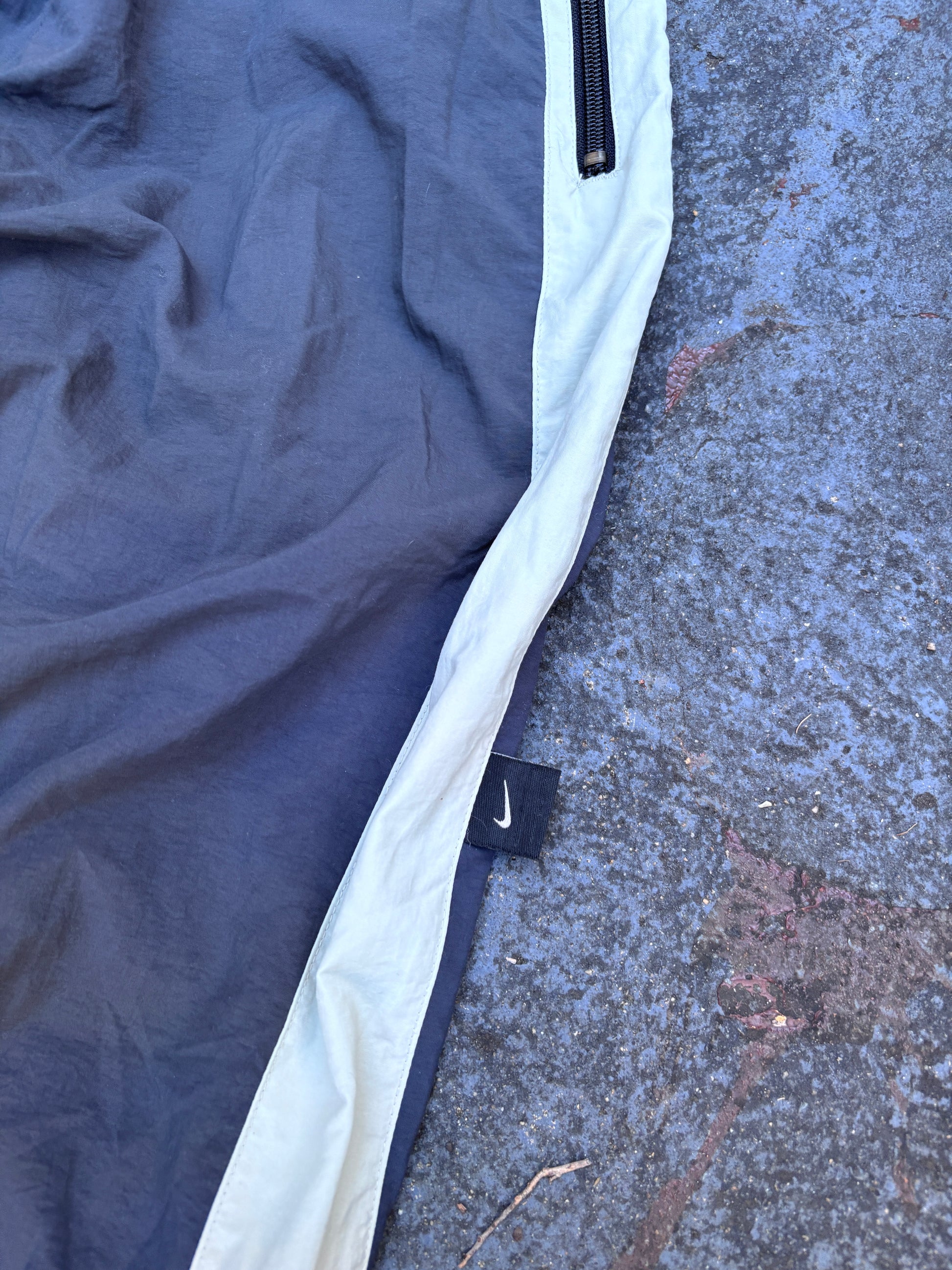 Vintage Y2K Nike Track Pants Women’s S Grey Cream Detail Nylon Wide Leg Windbreakers