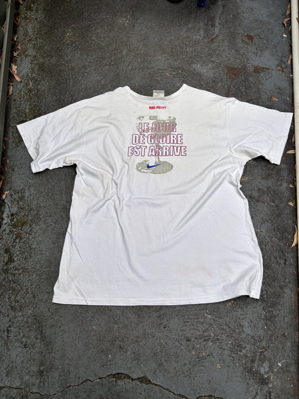 Vintage Y2K Nike France Rugby T-Shirt XL White Faded Crew Neck Made in Aus