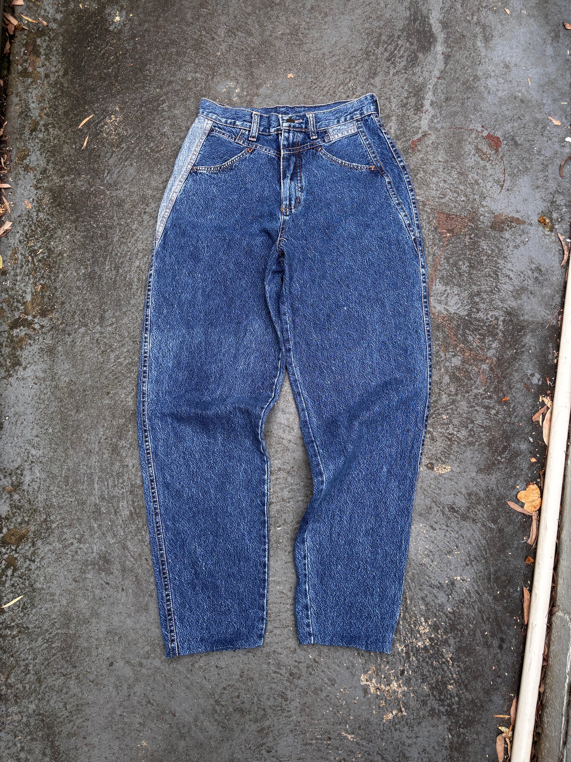 Vintage Lee Jeans Women’s AU 12 Blue White Tab MR Acid Wash Panels