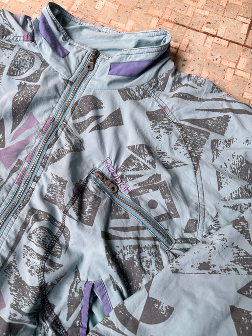 80's Reebok Jacket Size XL Blue Green True Vintage Windbreaker Mock Neck Zip Up