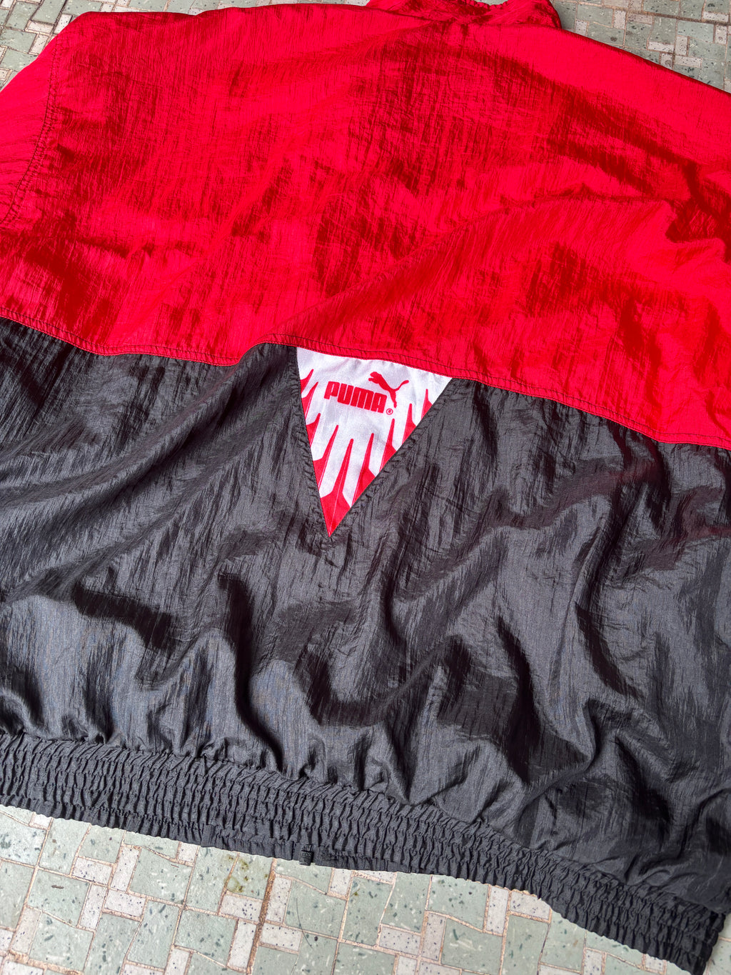 Vintage 80s PUMA Jacket Size XXL Red Spell Out Logo Nylon Windbreaker