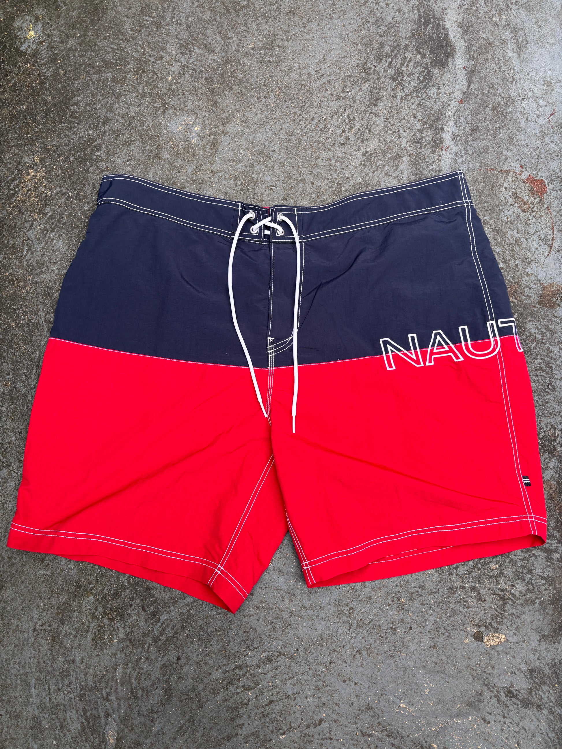 Nautica Board Shorts Size XXL Red Blue Spell Out Logo