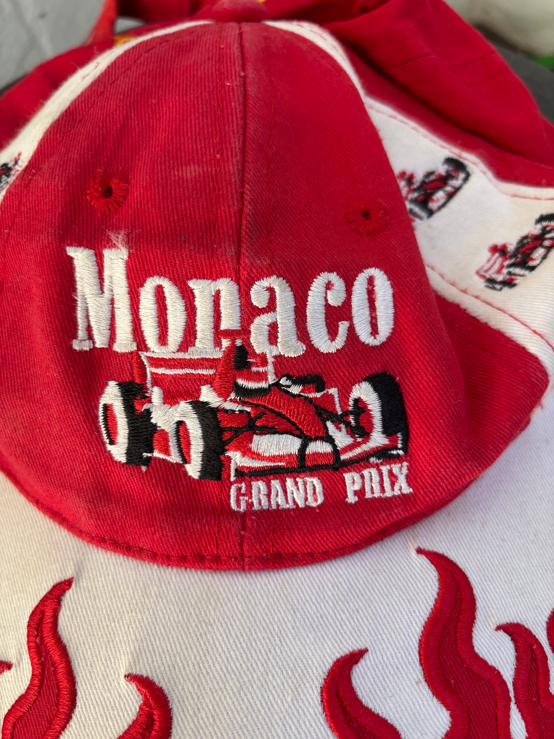 Vintage Y2K Monoco GP F1 Racing Hat Size S or Youth Flame Brim Embroidered Logo