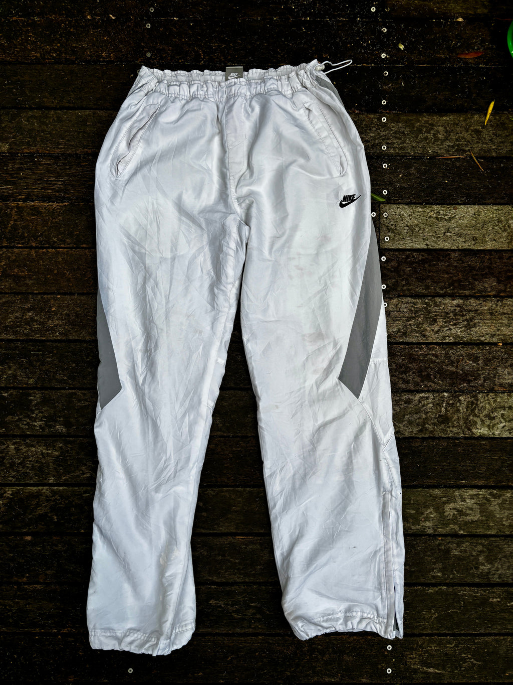 Classic Y2K Nike Track Pants Size M White Bungee Cuffs