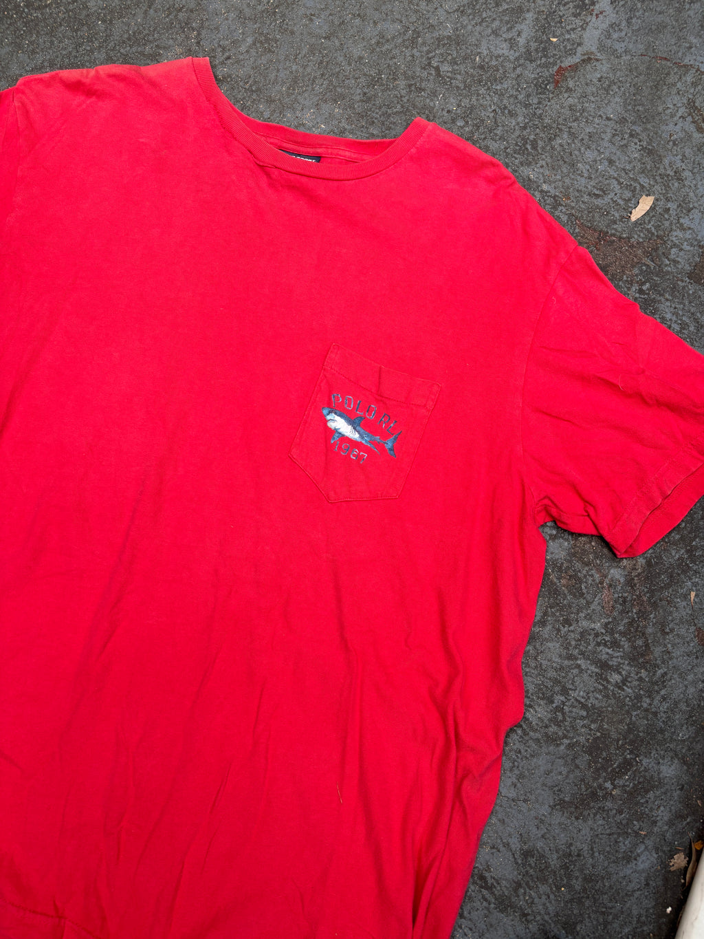 Vintage 90s Ralph Lauren Polo Sport Shark T-Shirt Sz L Red Chest Pocket Cotton