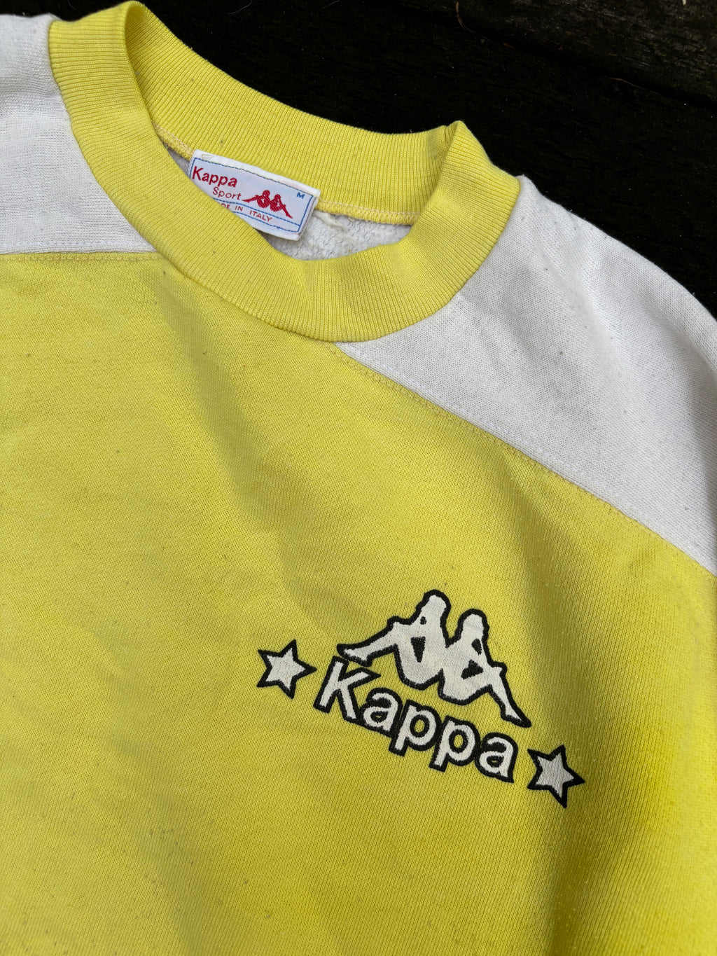Vintage 80’s Kappa Jumper Size M Yellow Chest Logo Made in Italy