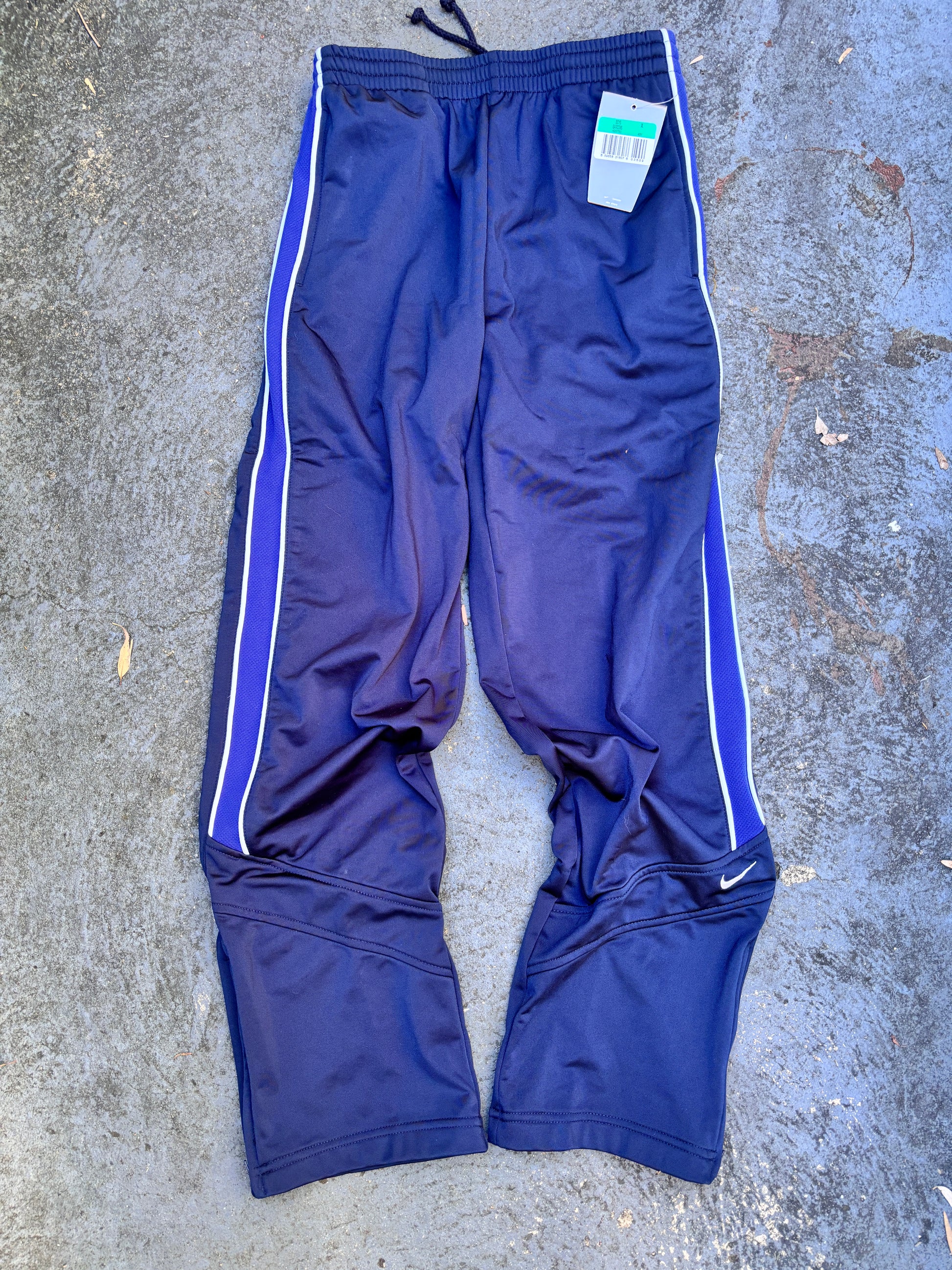 NWT Vintage Y2K Nike Track Pants S Blue Navy Two Tone Satin Finish Windbreaker