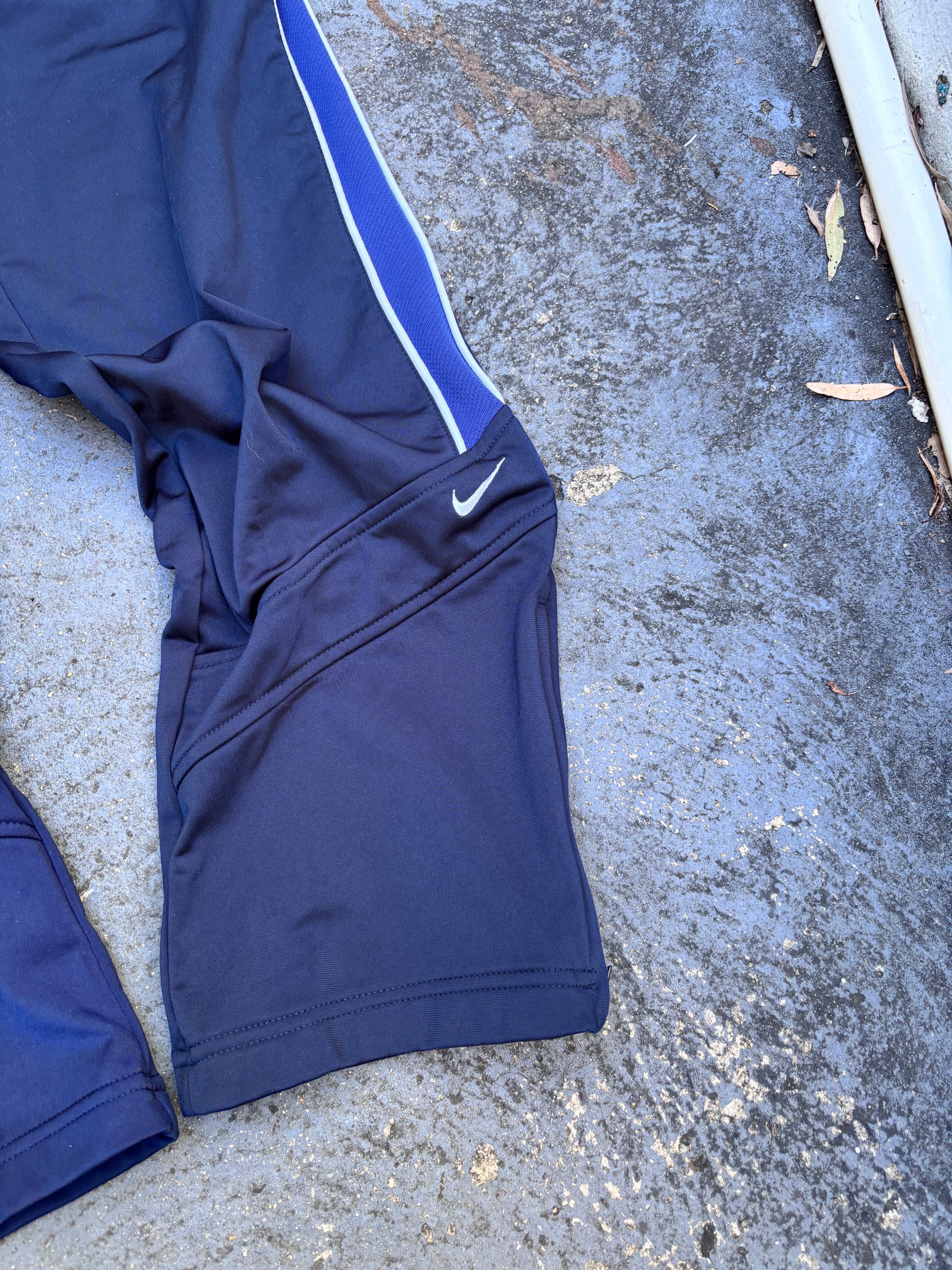 NWT Vintage Y2K Nike Track Pants S Blue Navy Two Tone Satin Finish Windbreaker