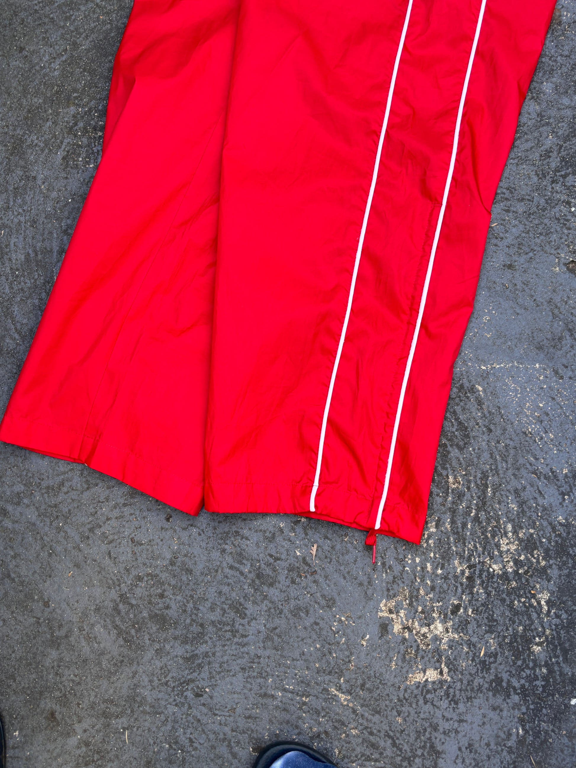 Vintage Y2K Nike Track Pants Size L Red White Piping Wide Leg Ankle Zip