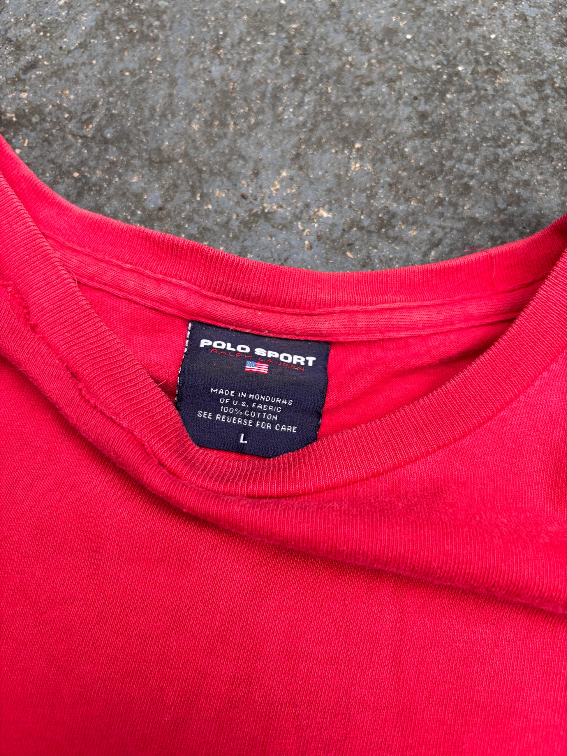 Vintage 90s Ralph Lauren Polo Sport Shark T-Shirt Sz L Red Chest Pocket Cotton