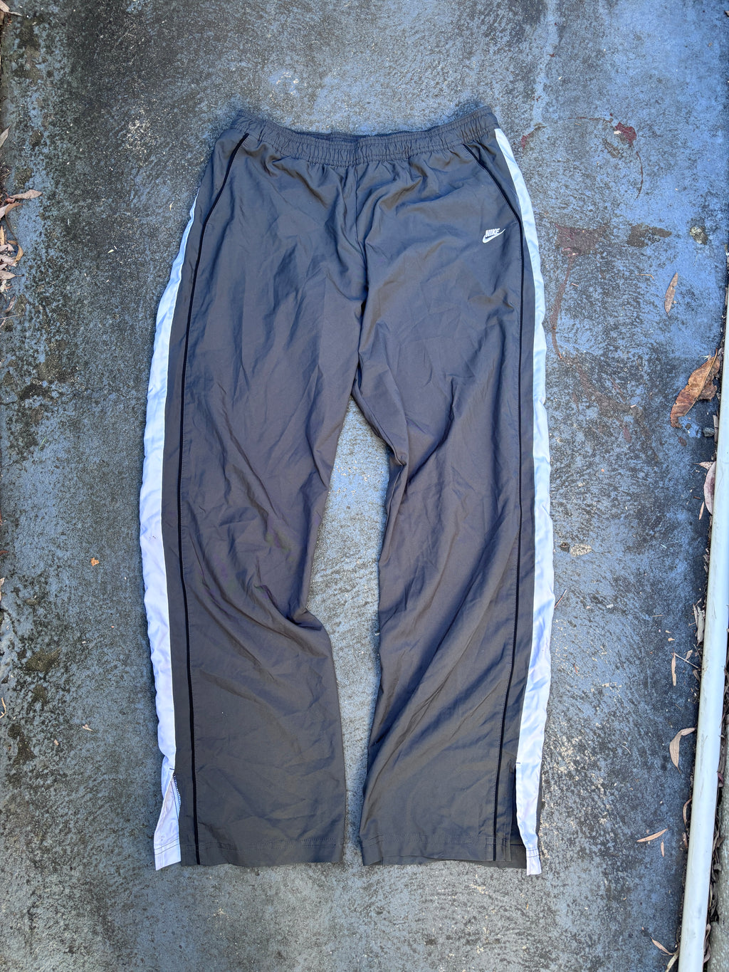 Vintage Y2K Nike Track Pants Size L Grey Black Detail White Logo Wide Leg