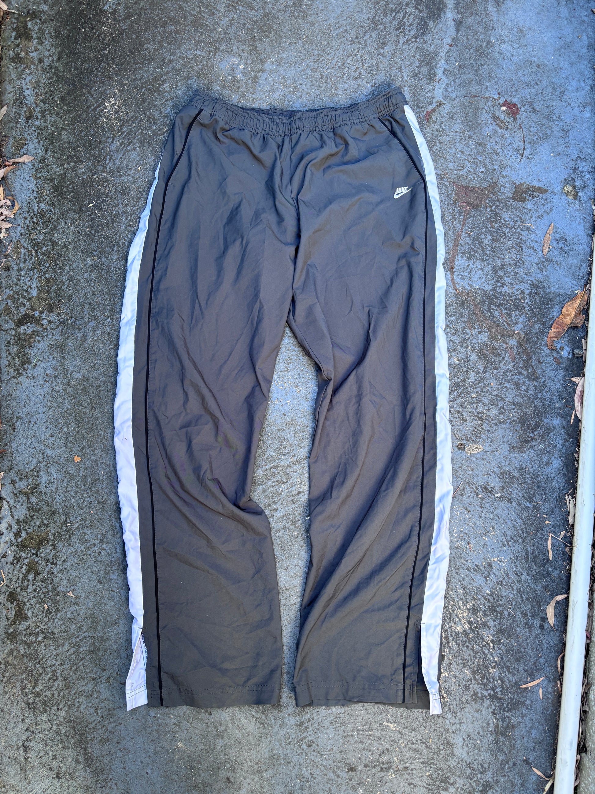 Vintage Y2K Nike Track Pants Size L Grey Black Detail White Logo Wide Leg