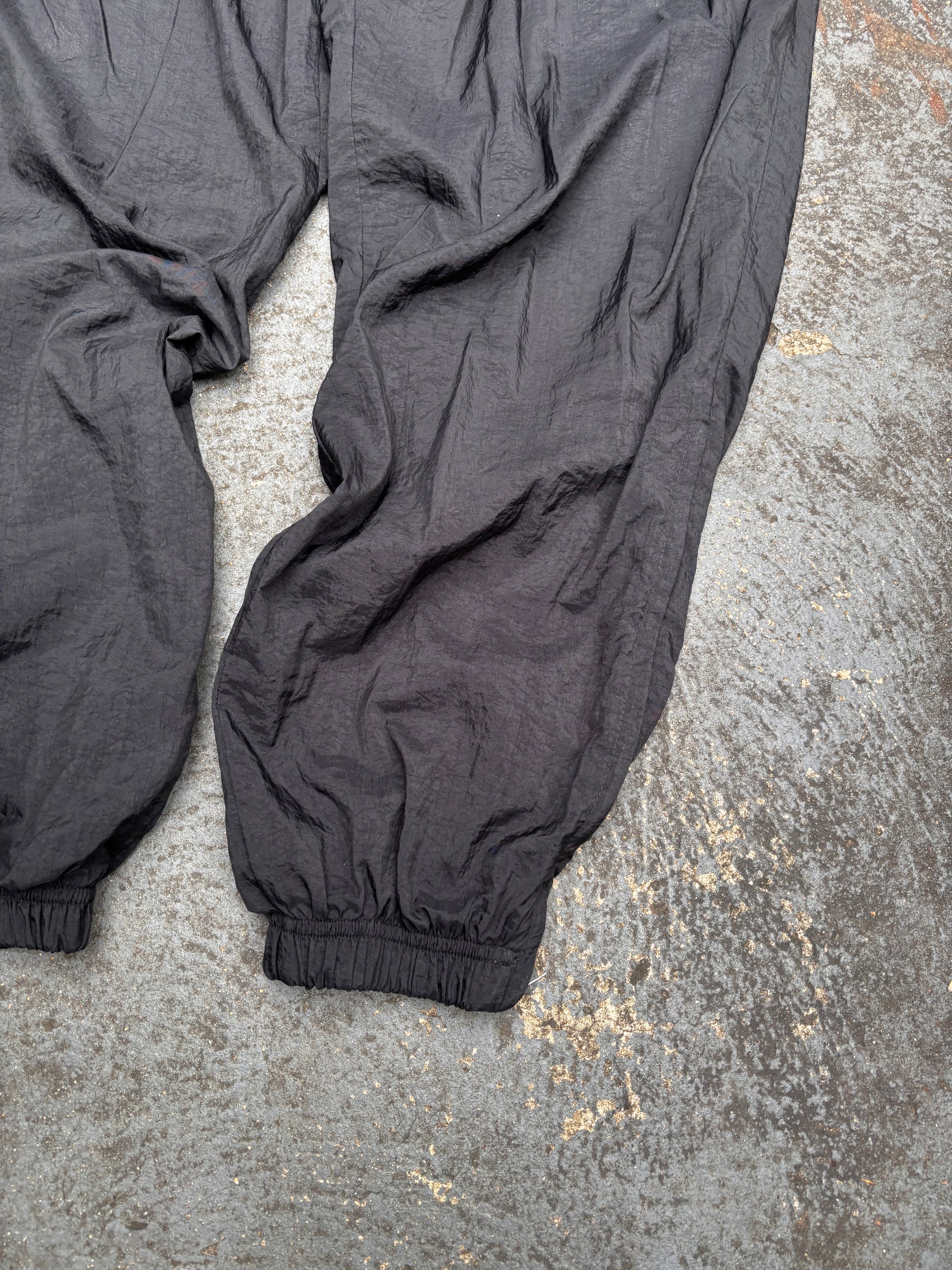 Vintage 90s Nike Track Pants Size M Double Black Swoosh Classic Nylon Windbreakers