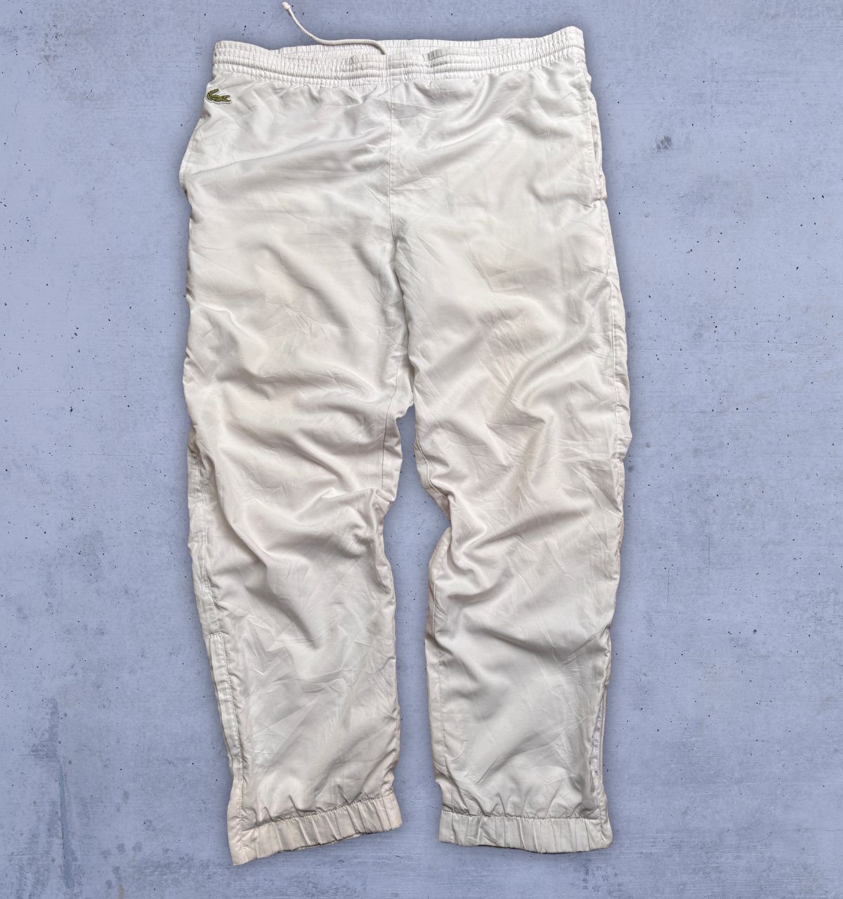 Lacoste Track Pants Size M White Embroidered Crocodile Wide Leg Ankle Zip